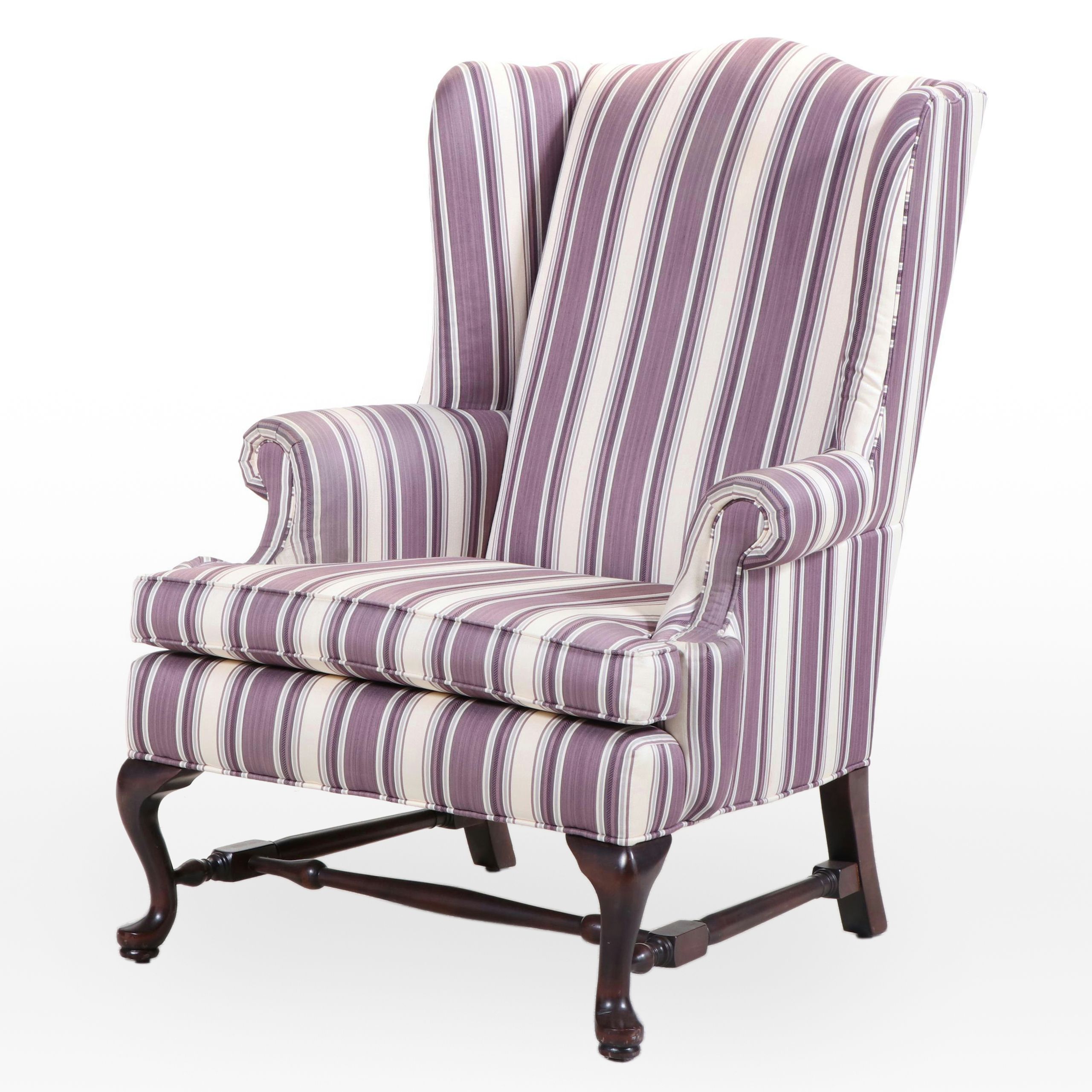 Ethan Allen Queen Anne Style Custom-Upholstered Wingback Armchair