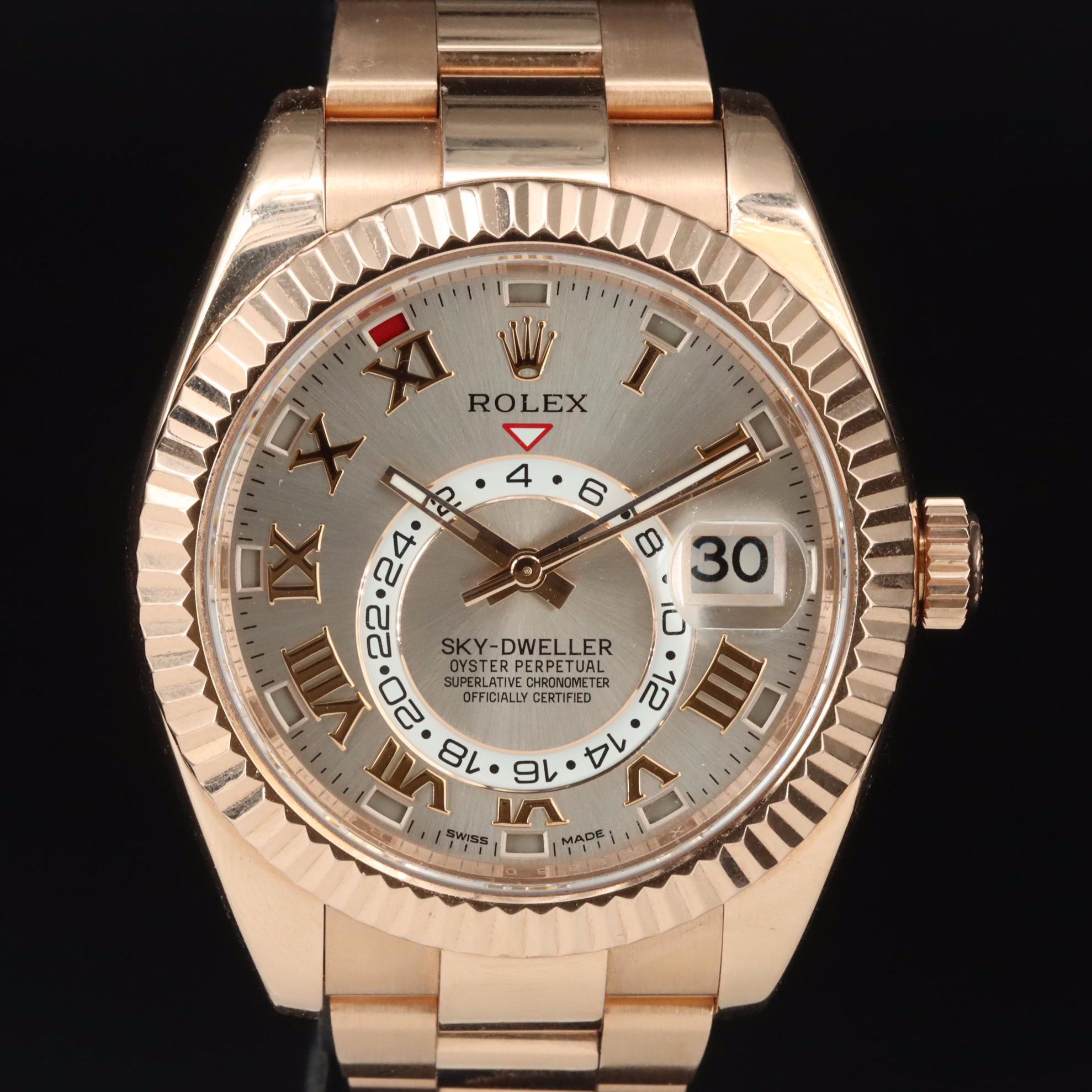 18K Everose Gold Rolex Sky-Dweller Sunburst Roman Dial Watch