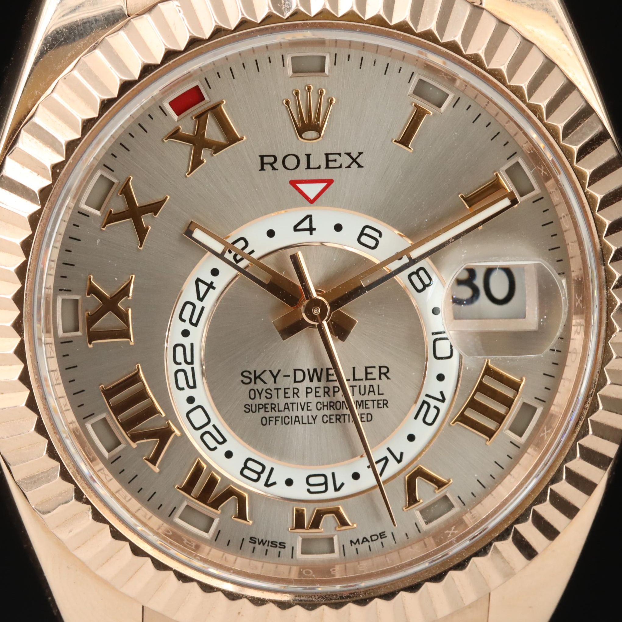 18K Everose Gold Rolex Sky-Dweller Sunburst Roman Dial Watch