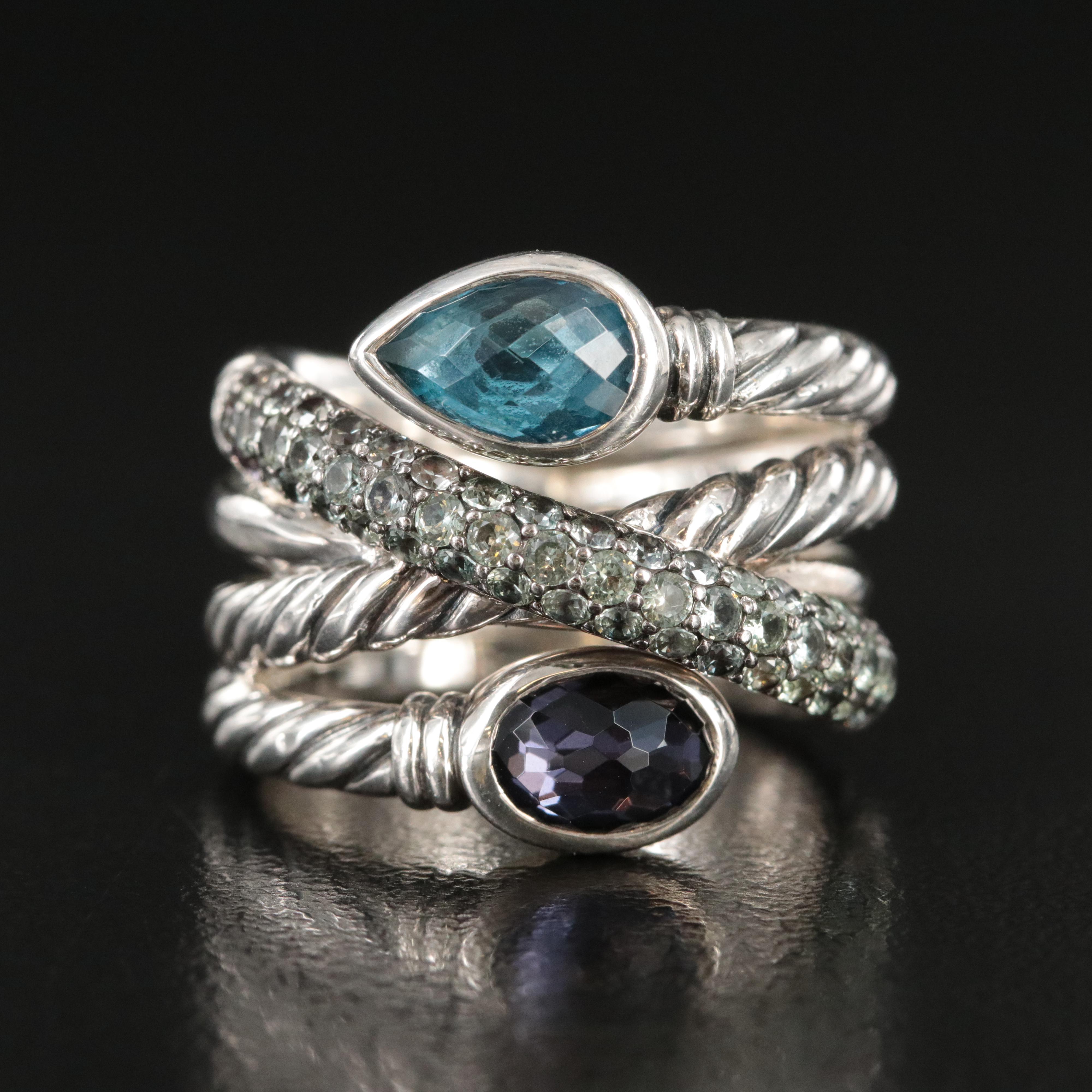David Yurman Crossover Sterling Blue Topaz and Iolite Ring