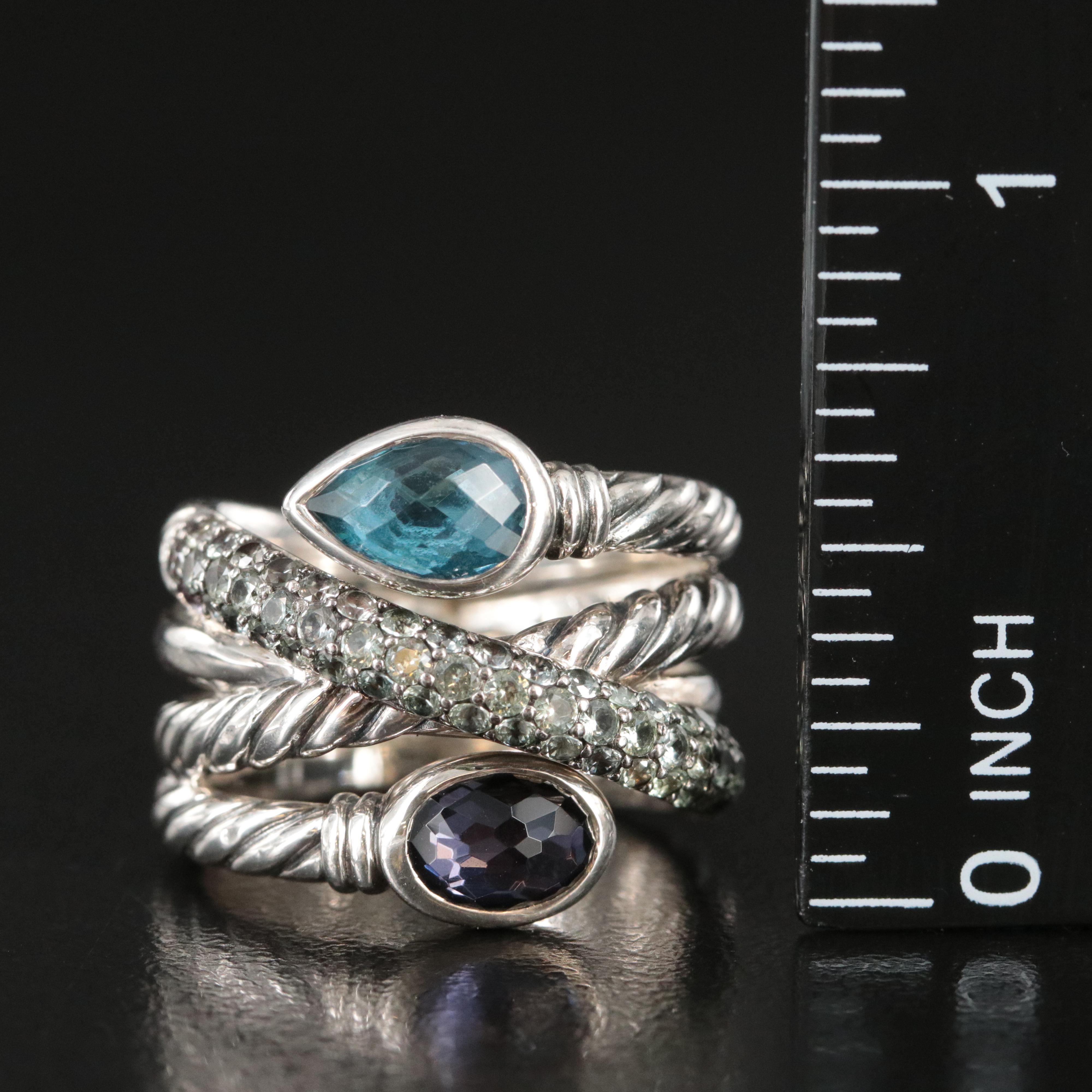 David Yurman Crossover Sterling Blue Topaz and Iolite Ring