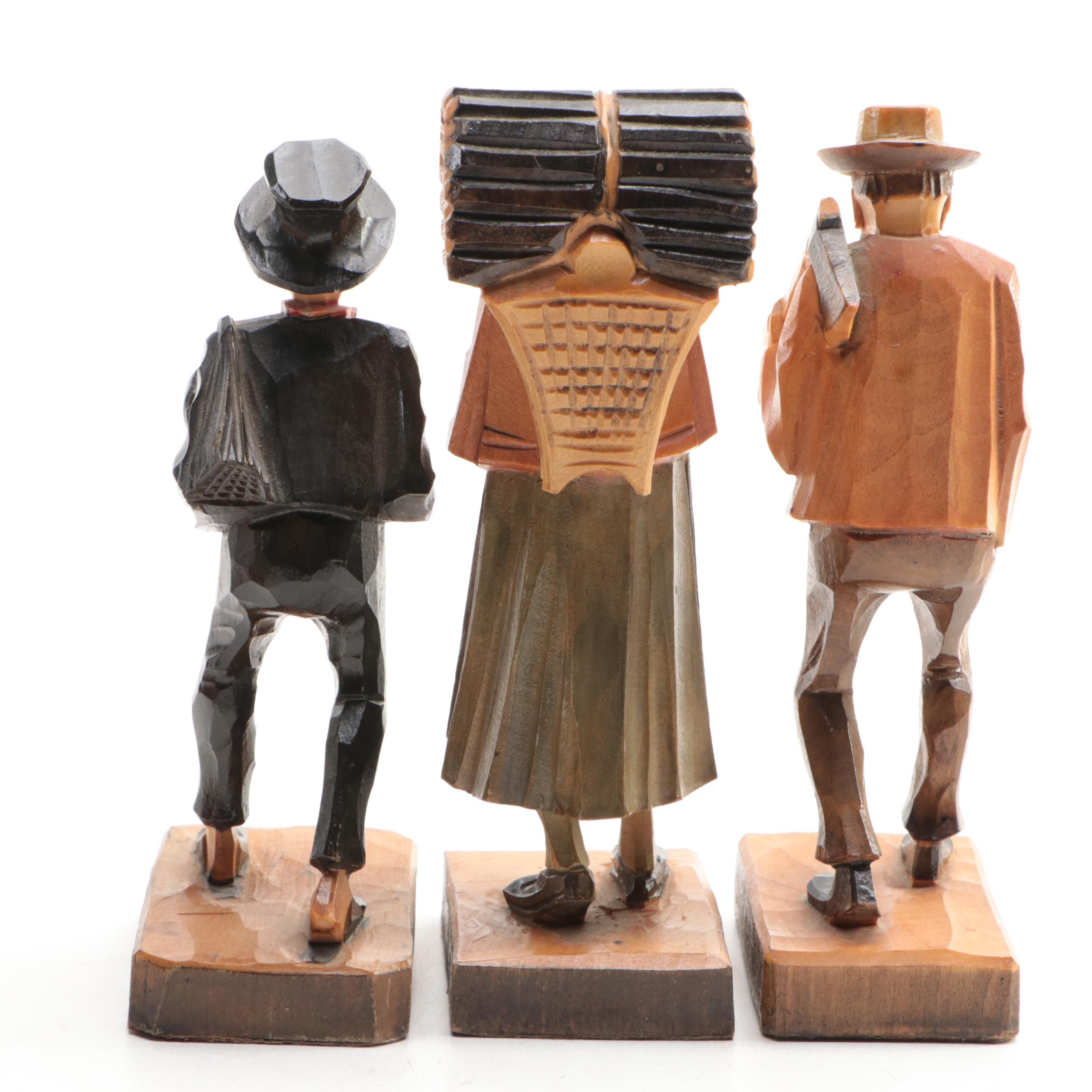 German Style Folk Art Carved Wood Figurines and Bookends