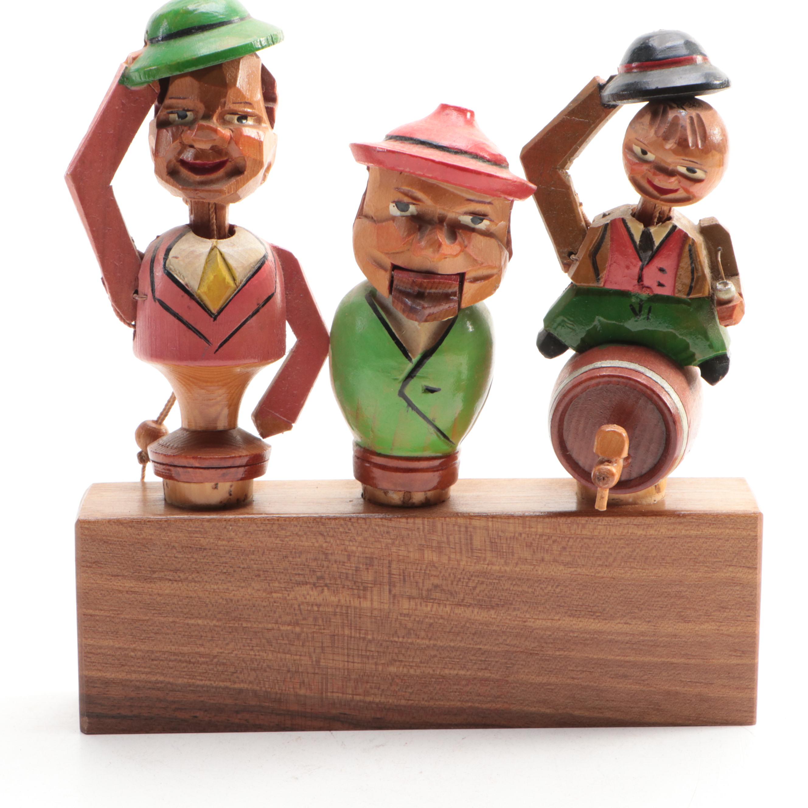 German Style Folk Art Carved Wood Figurines and Bookends