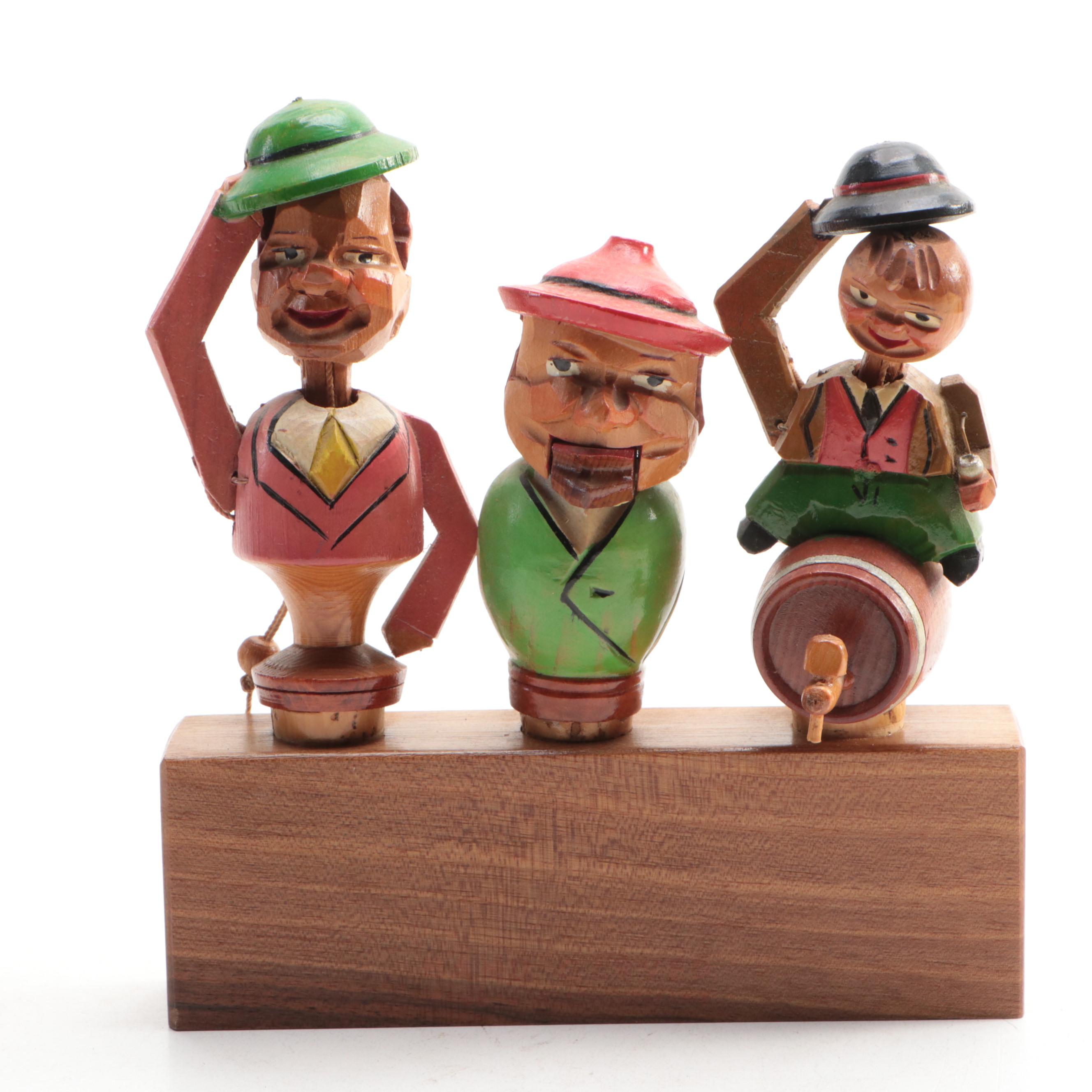 German Style Folk Art Carved Wood Figurines and Bookends