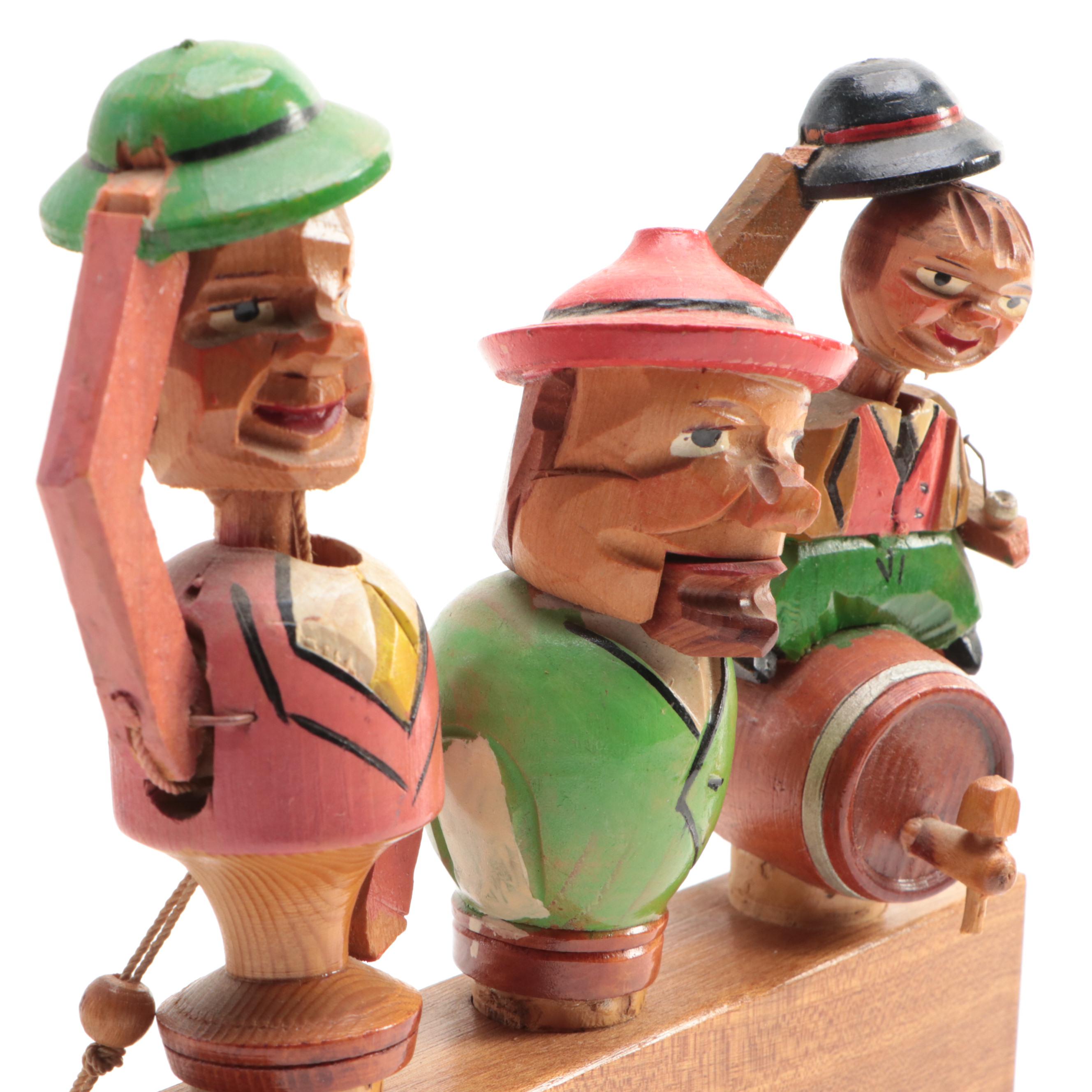 German Style Folk Art Carved Wood Figurines and Bookends
