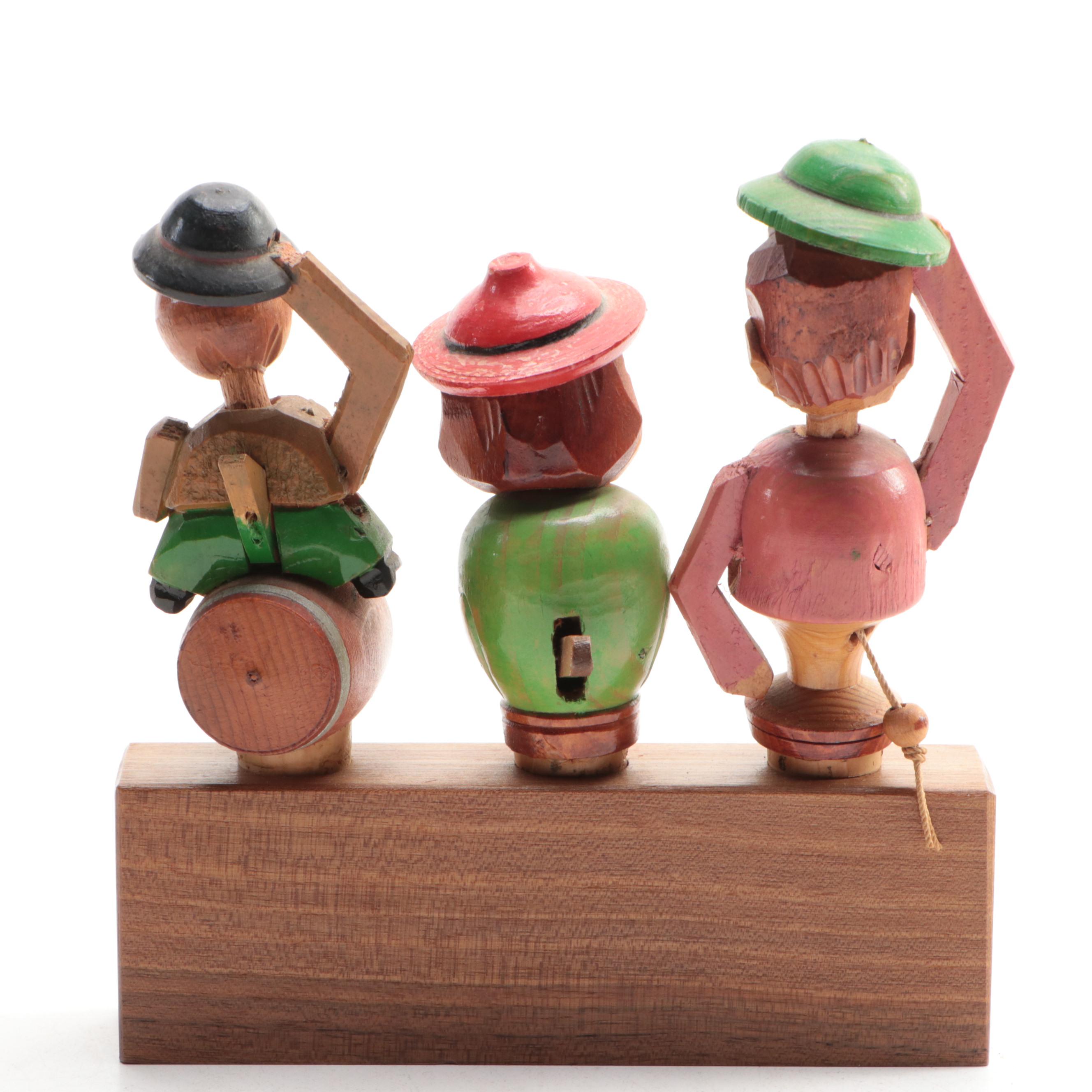 German Style Folk Art Carved Wood Figurines and Bookends
