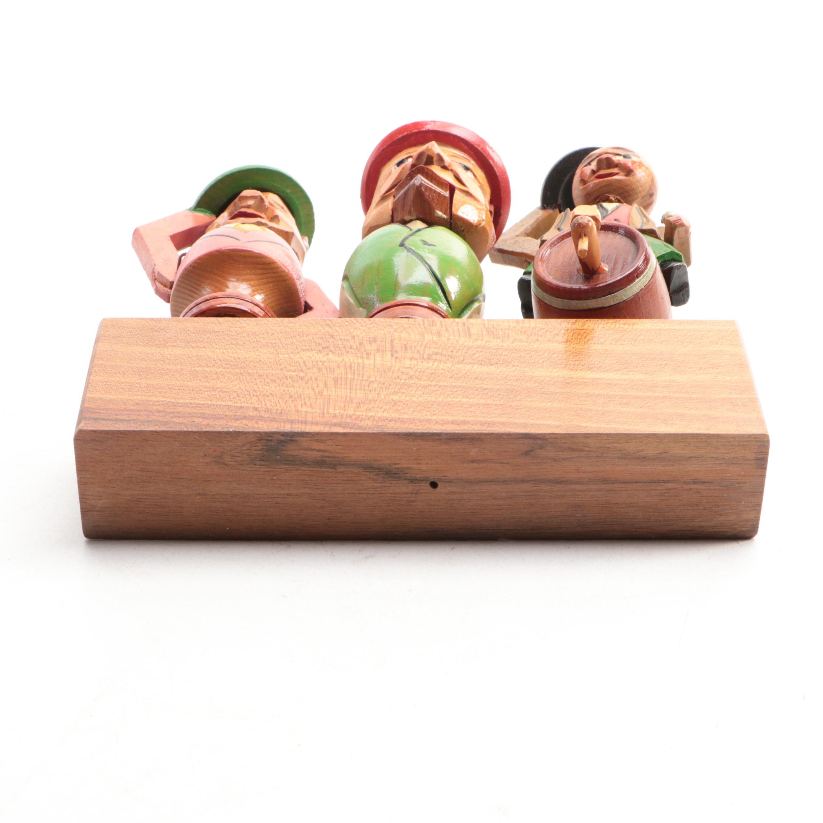 German Style Folk Art Carved Wood Figurines and Bookends