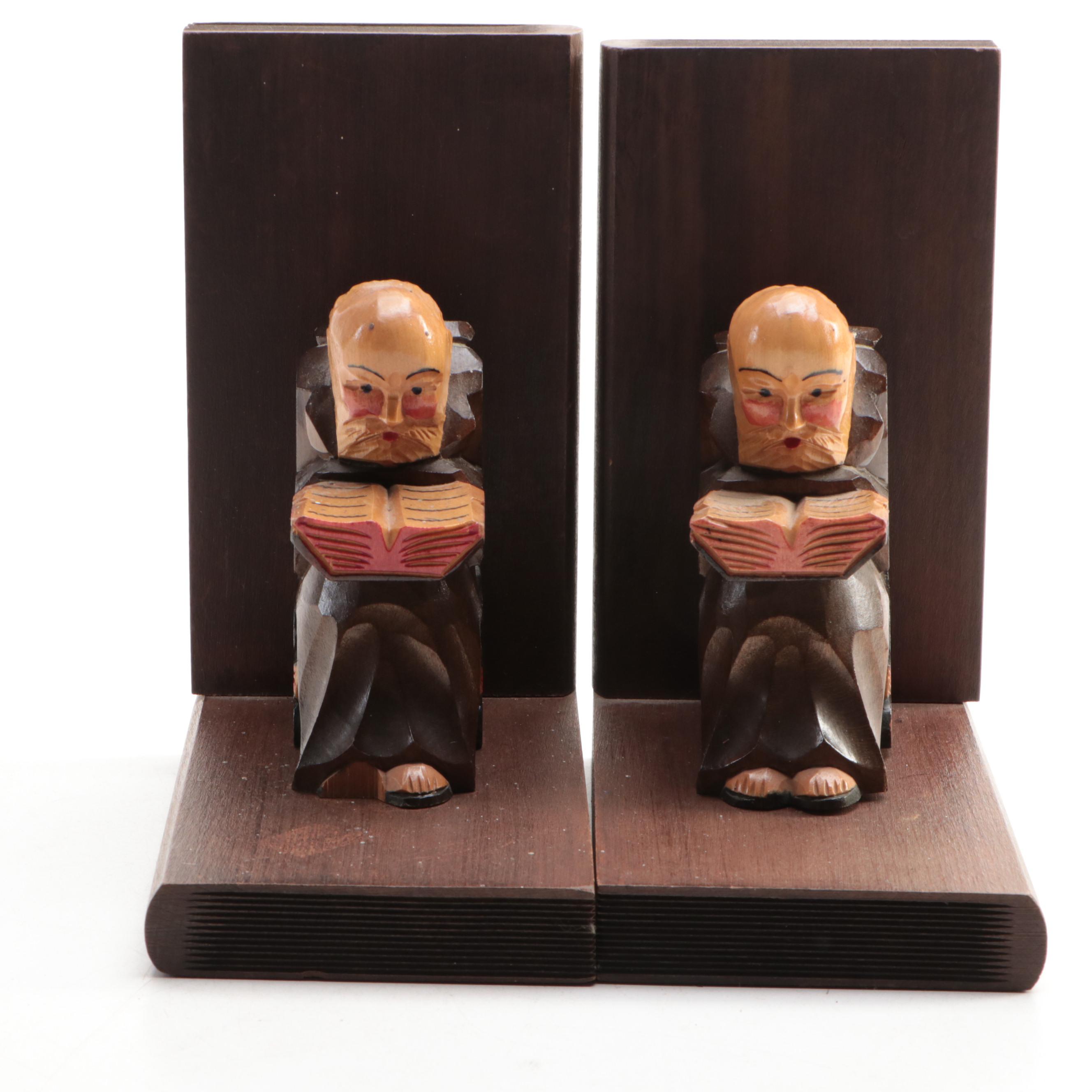 German Style Folk Art Carved Wood Figurines and Bookends