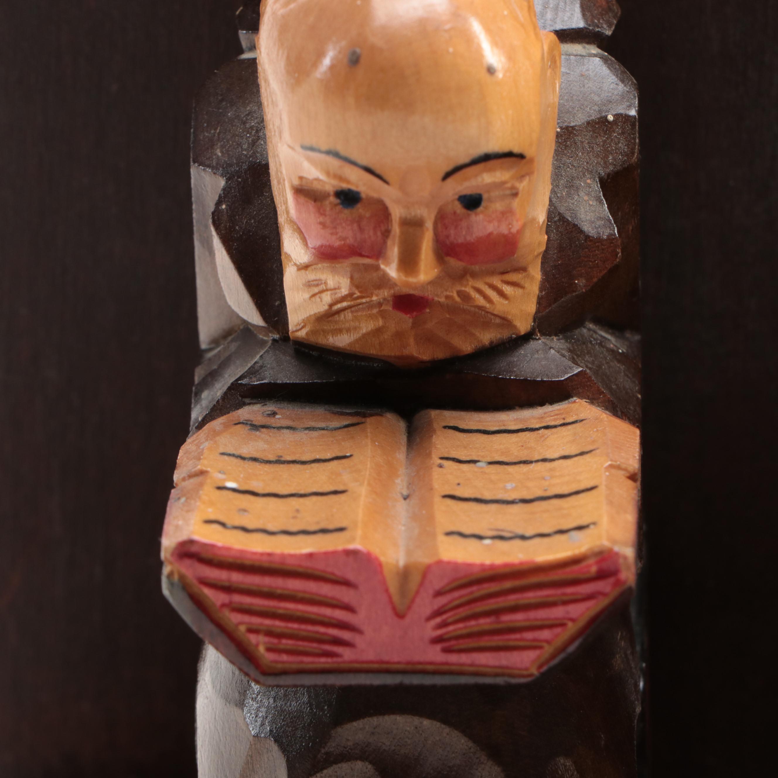 German Style Folk Art Carved Wood Figurines and Bookends
