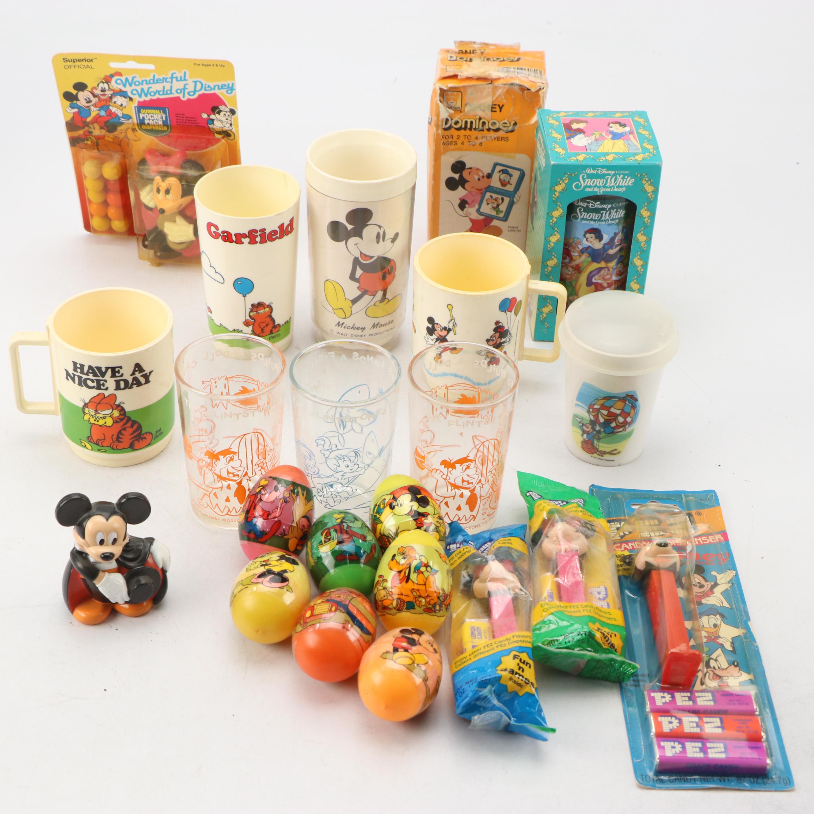 Disney and Garfield Cups with Mickey PEZ Dispensers, Disney Dominoes & More