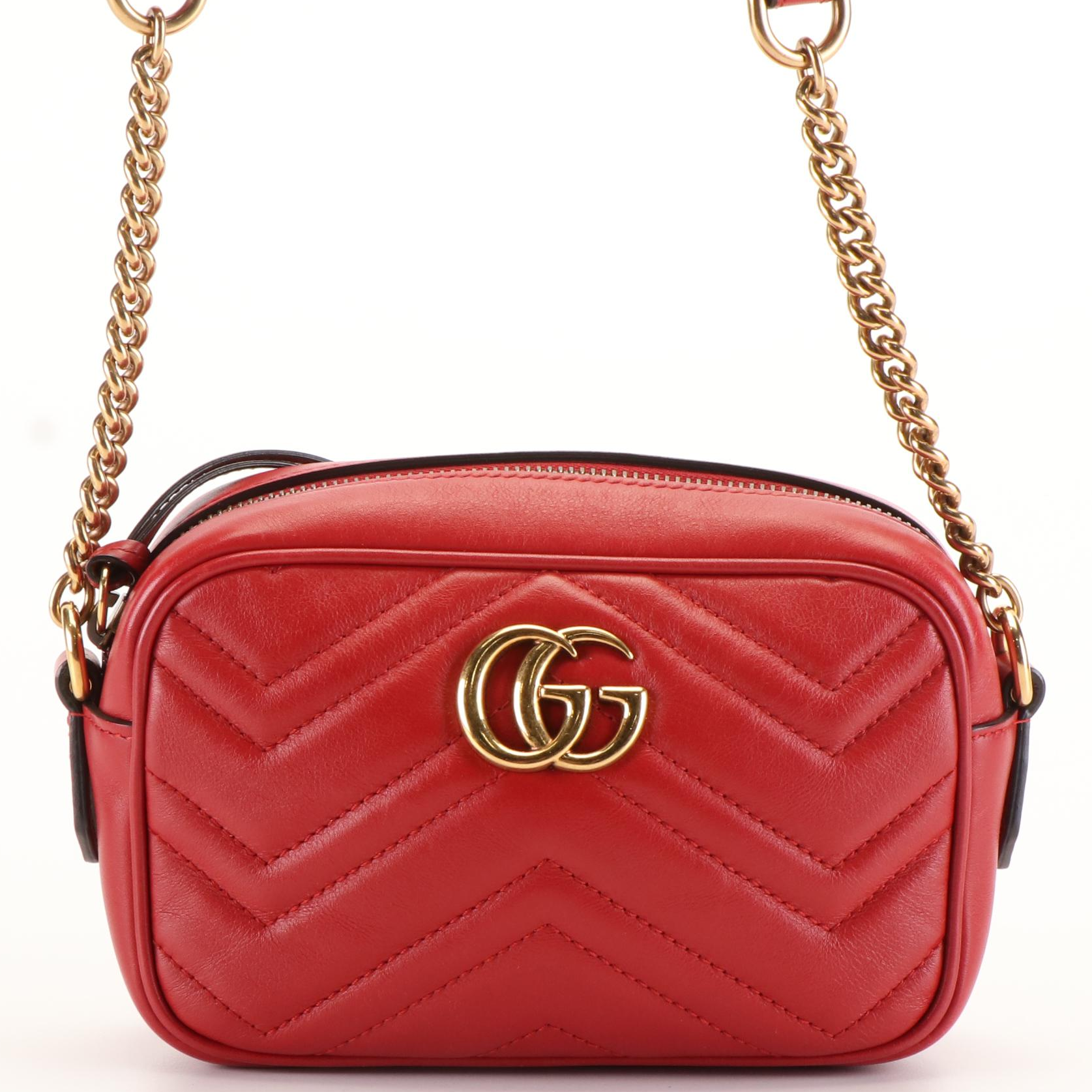 Gucci Red Calfskin Leather Marmont Matelasse Shoulder Bag