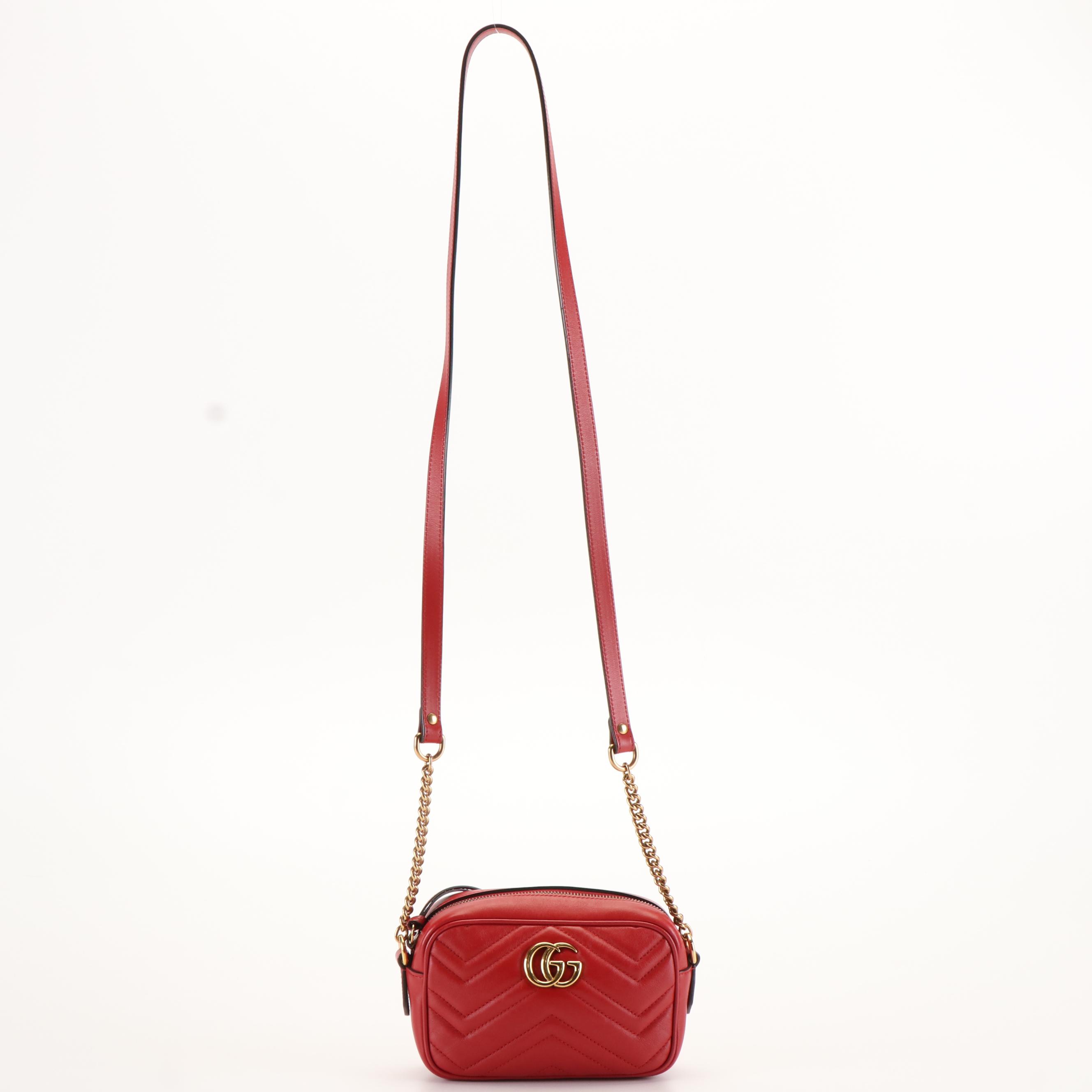 Gucci Red Calfskin Leather Marmont Matelasse Shoulder Bag