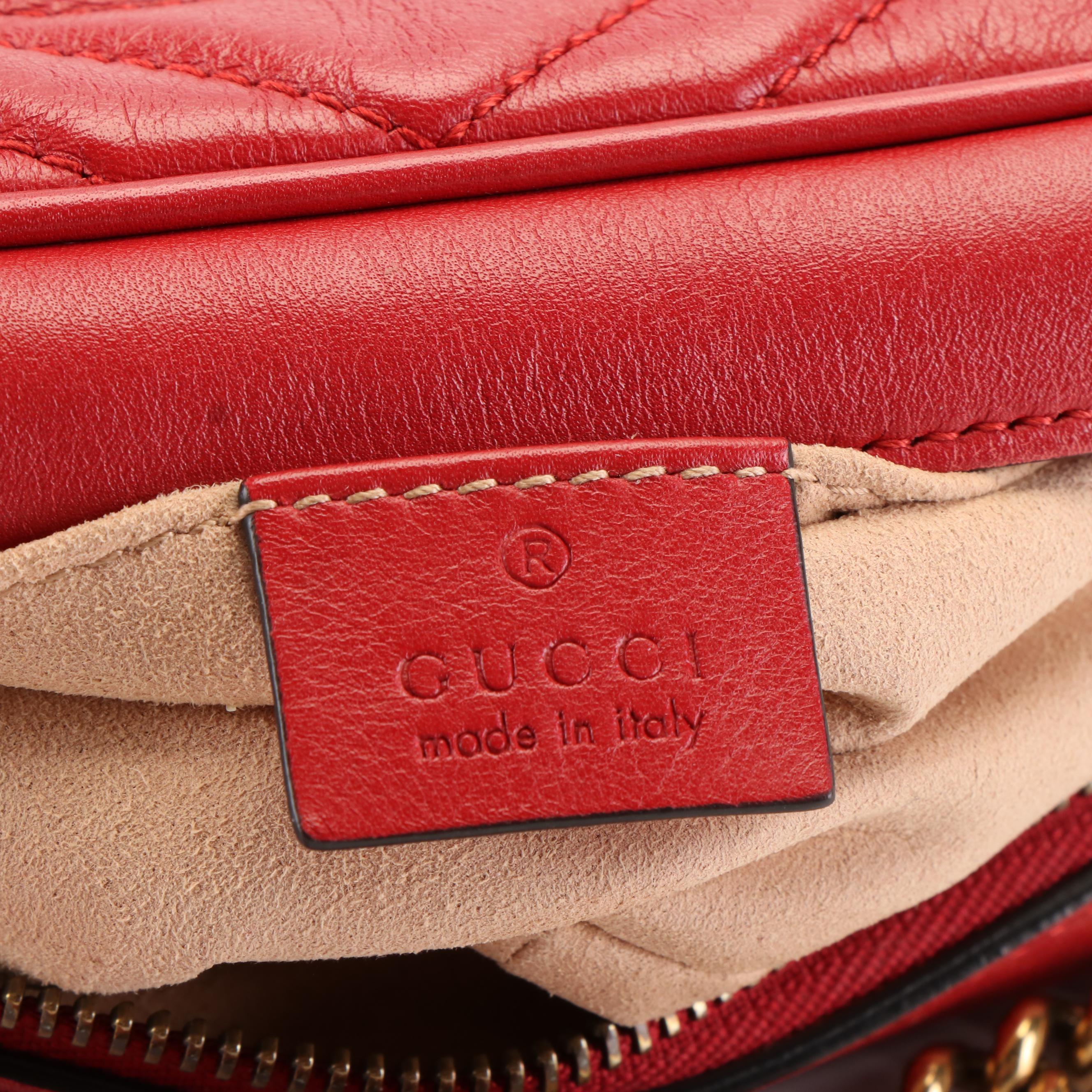 Gucci Red Calfskin Leather Marmont Matelasse Shoulder Bag