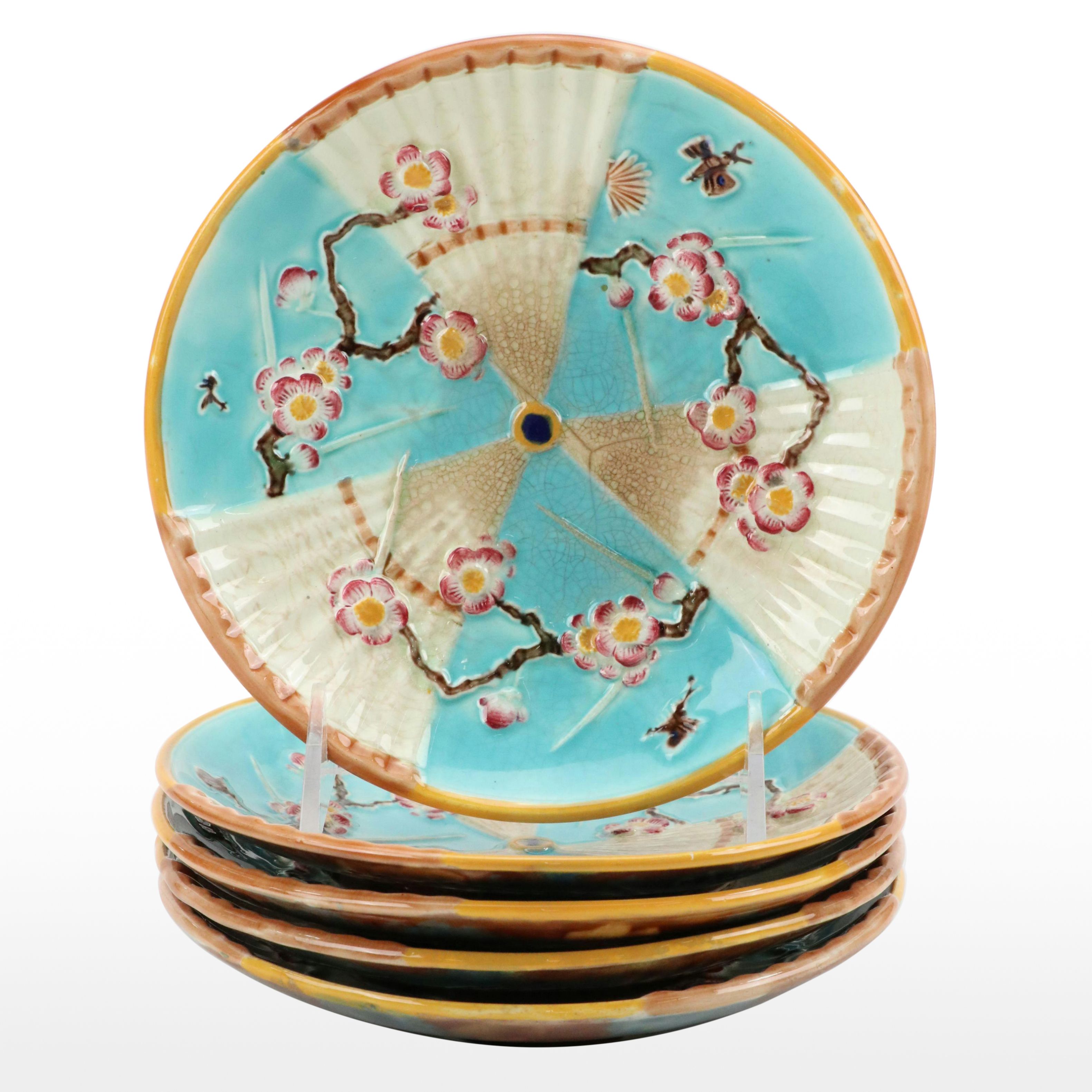 Wedgwood Majolica Butterfly and Fan Plates, Late 19th Century