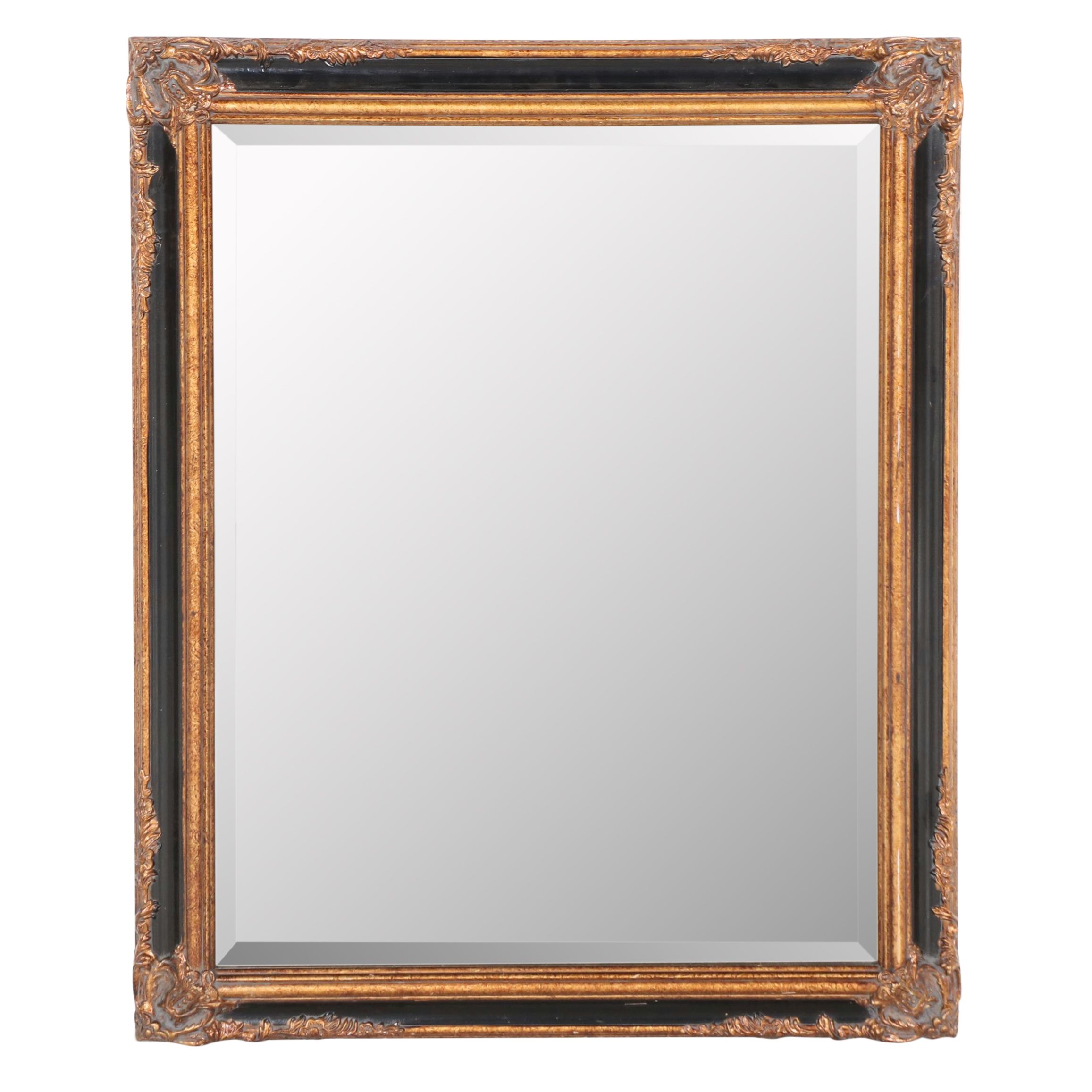 Regency Style Giltwood and Gesso with Ebonized Wood Wall Mirror, Vintage