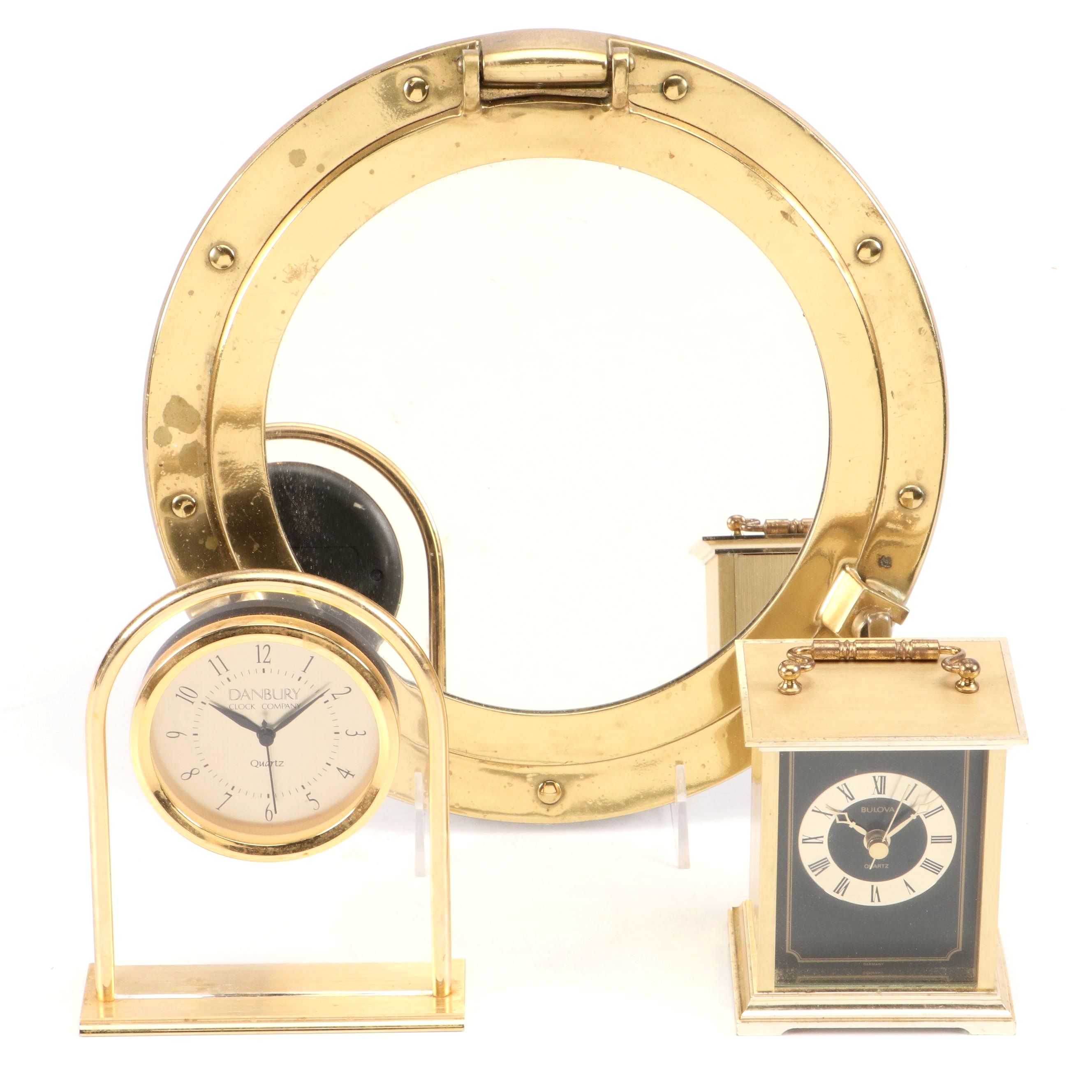 Bulova Carriage with Danbury Desk Clock and Portal Shaped Mirror