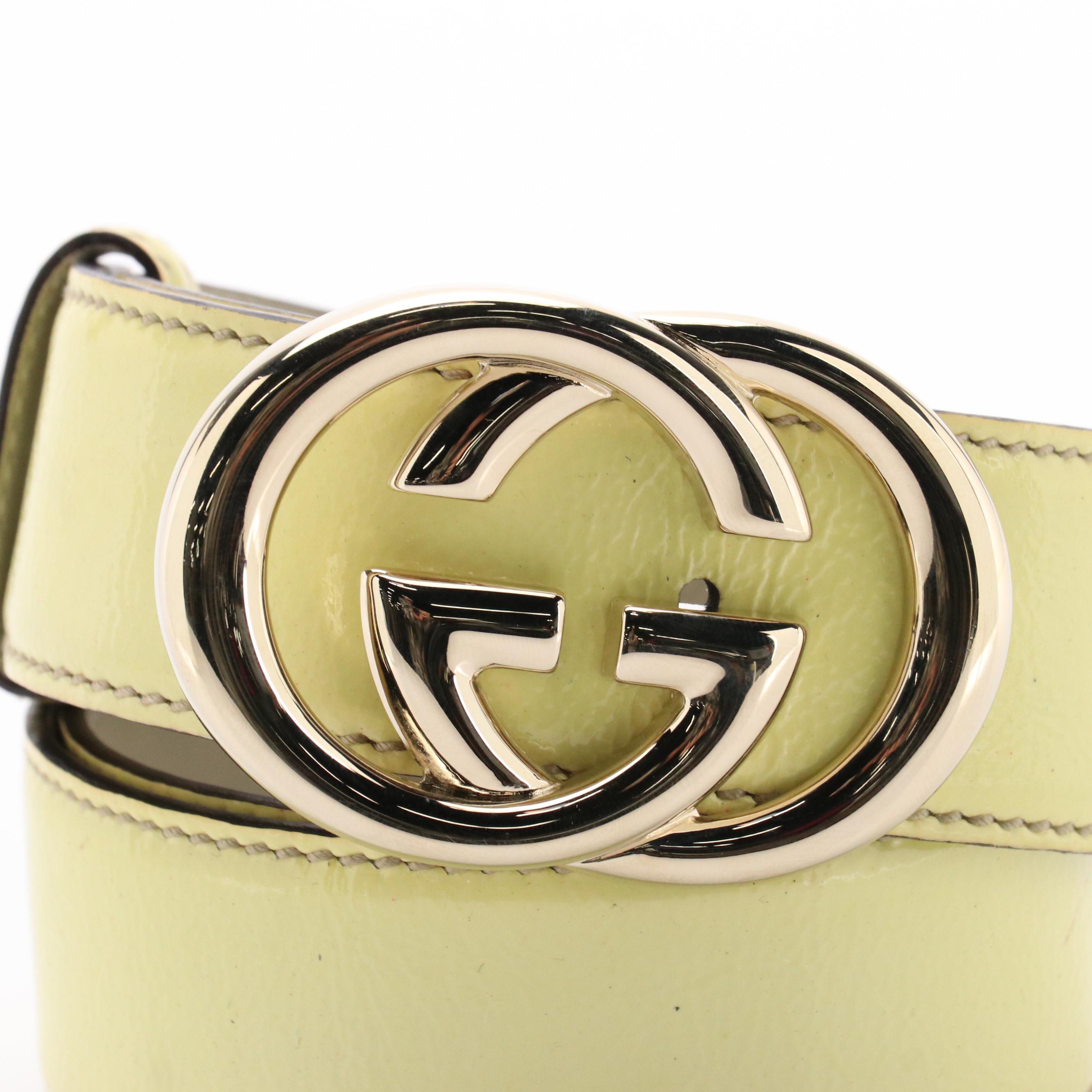 Gucci Interlocking GG Belt in Pastel Yellow Patent Leather Everything
