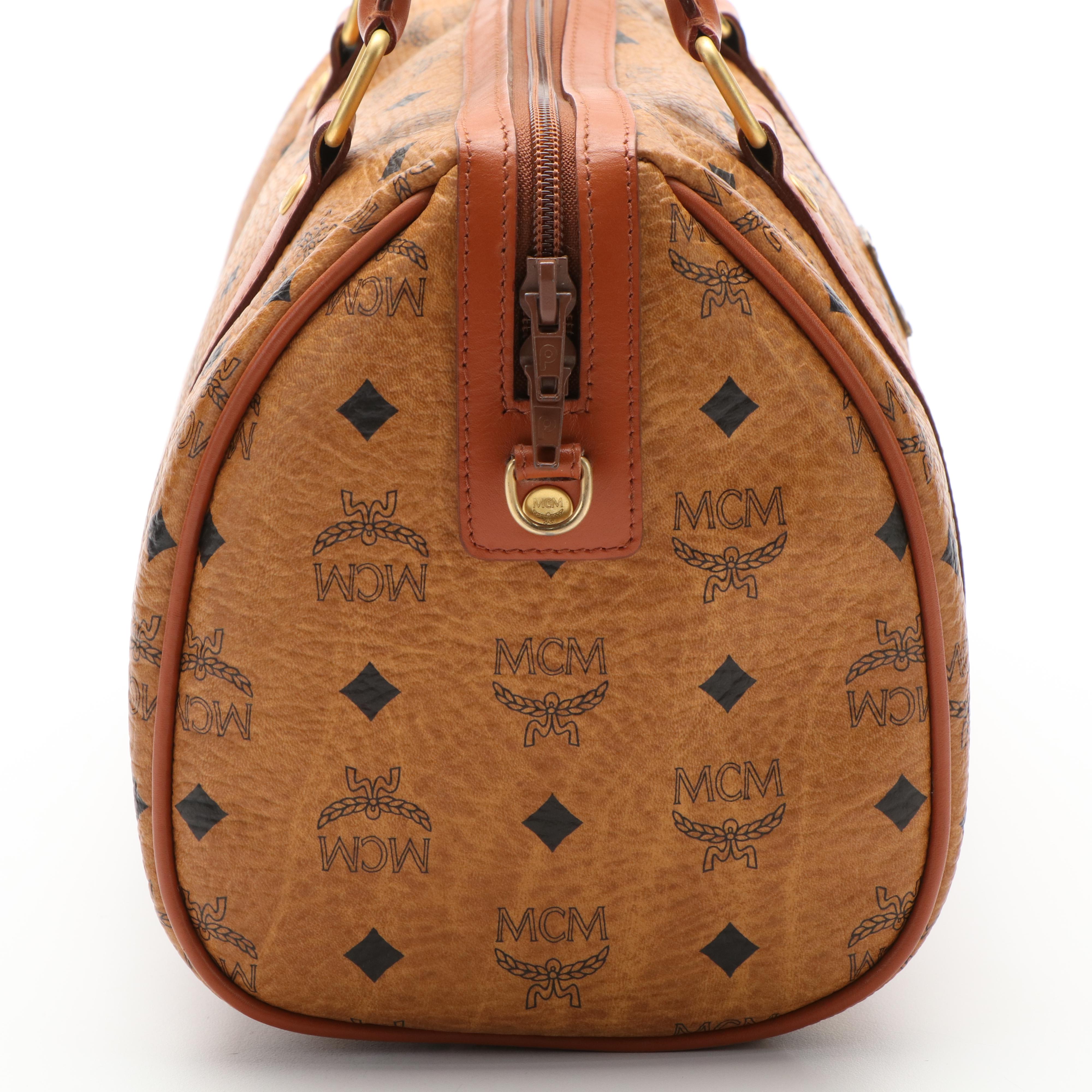 MCM Brown Leather Visetos Boston Handbag