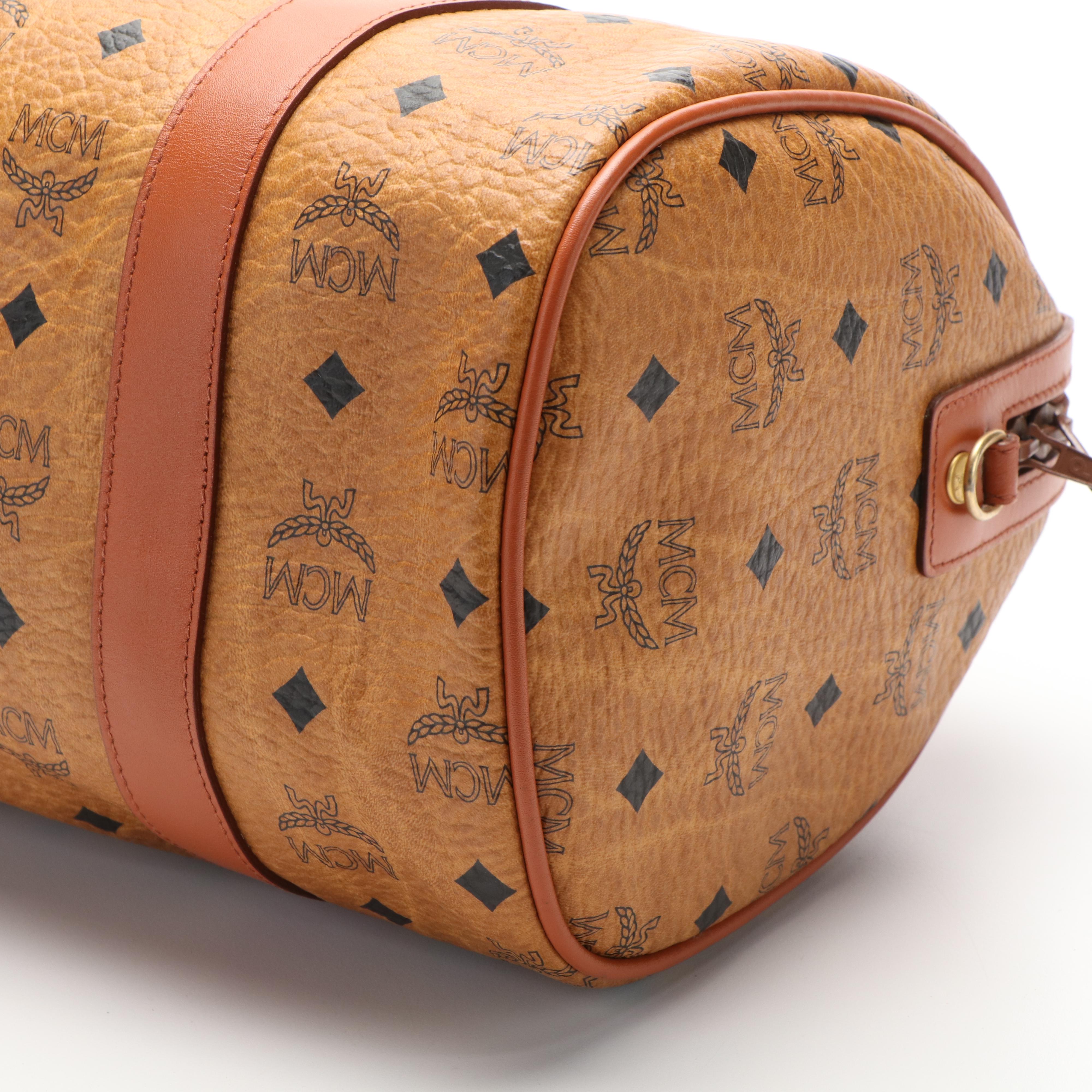 MCM Brown Leather Visetos Boston Handbag