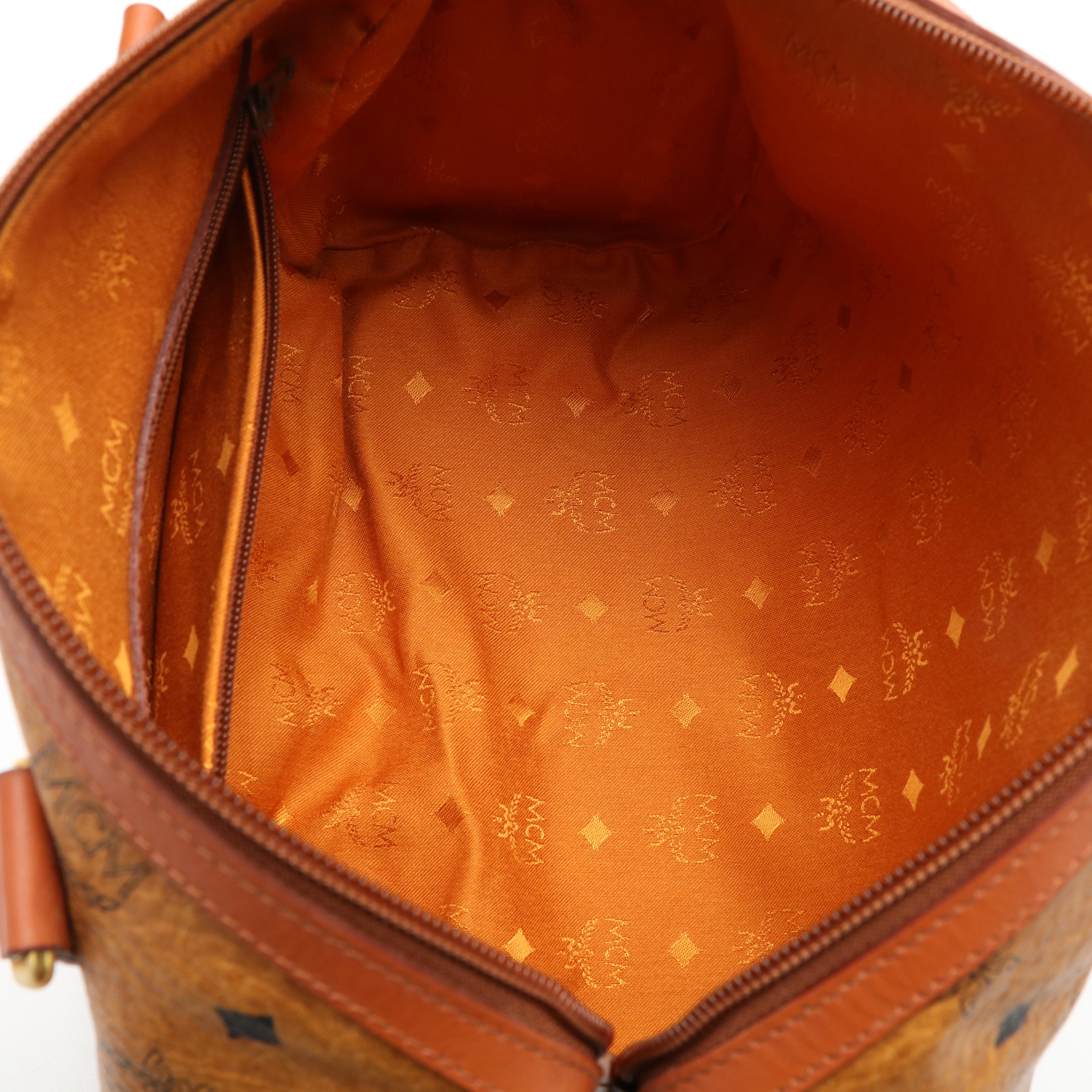 MCM Brown Leather Visetos Boston Handbag