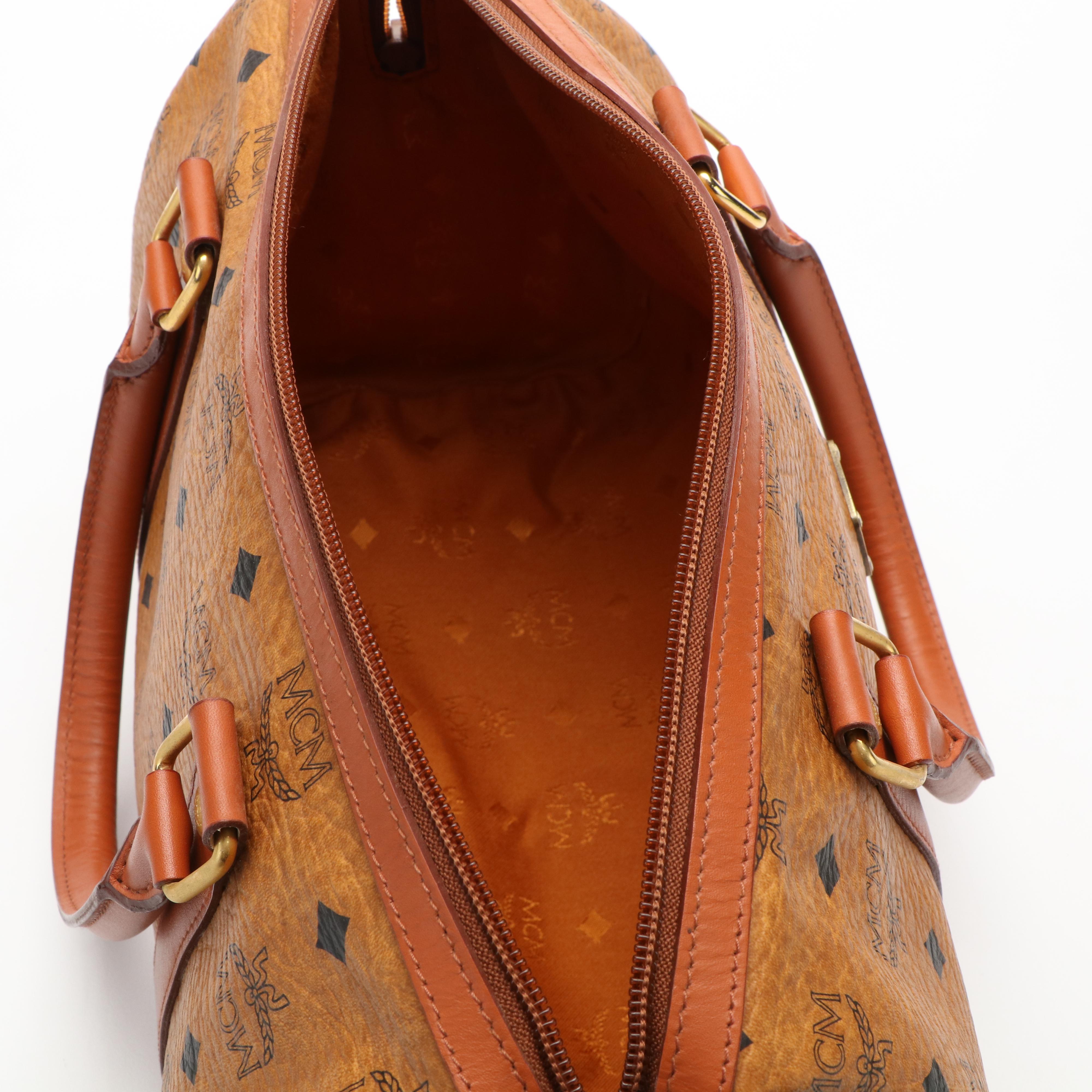 MCM Brown Leather Visetos Boston Handbag