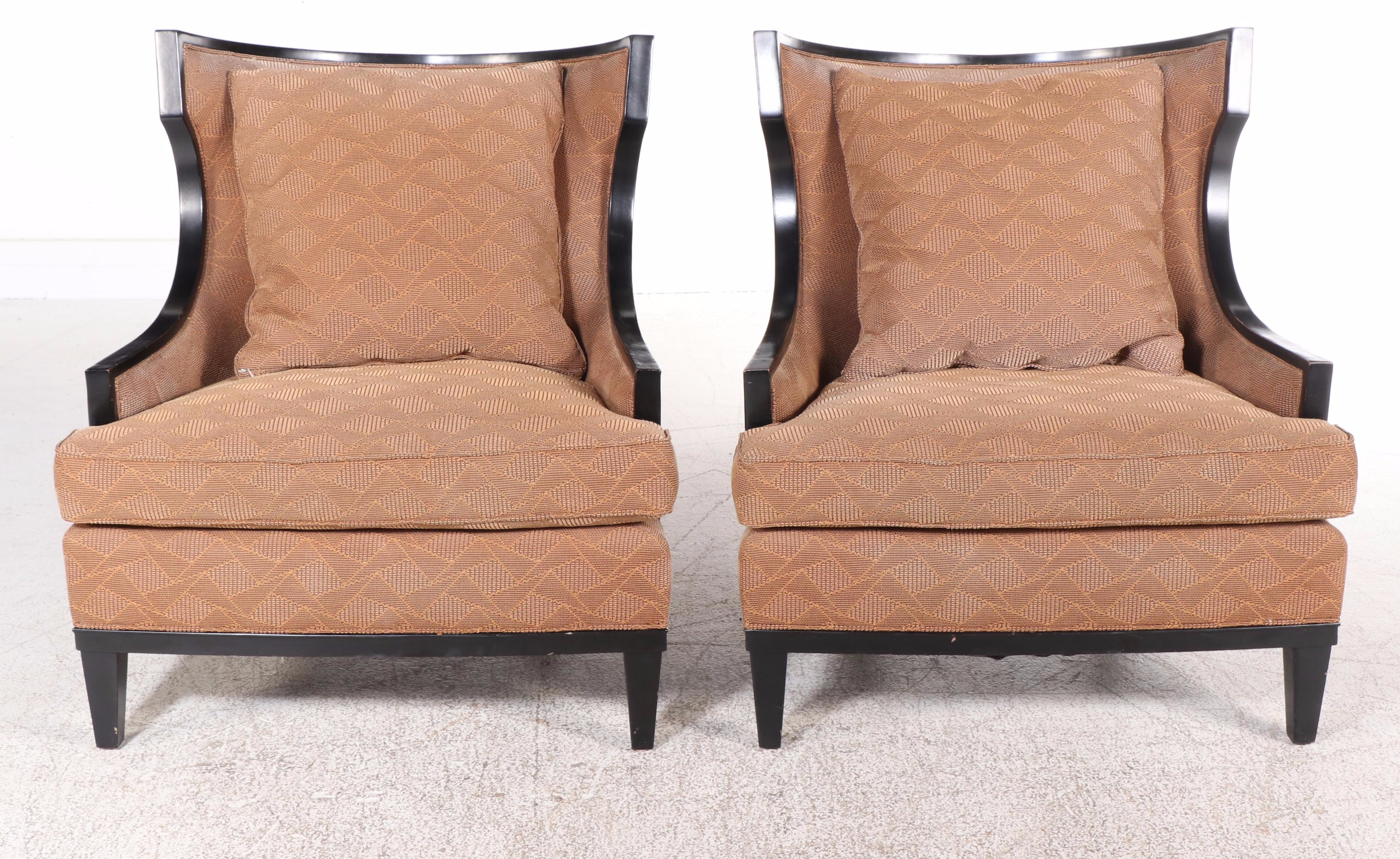 Pair of Barbara Barry for Henredon Wingback Armchairs w/ Baker Furniture Ottoman