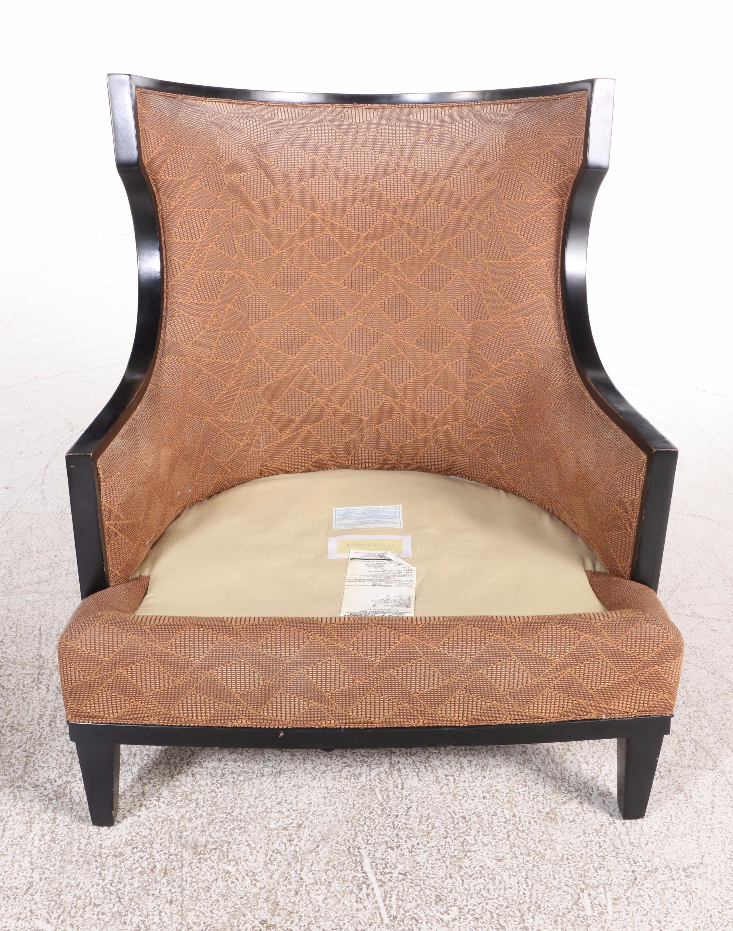 Pair of Barbara Barry for Henredon Wingback Armchairs w/ Baker Furniture Ottoman