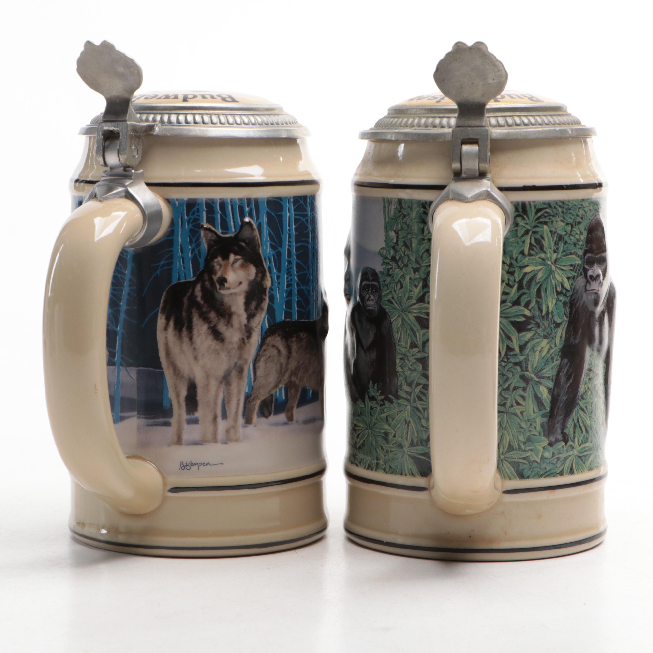Budweiser "Endangered Species" Ceramic Beer Steins, 1990s