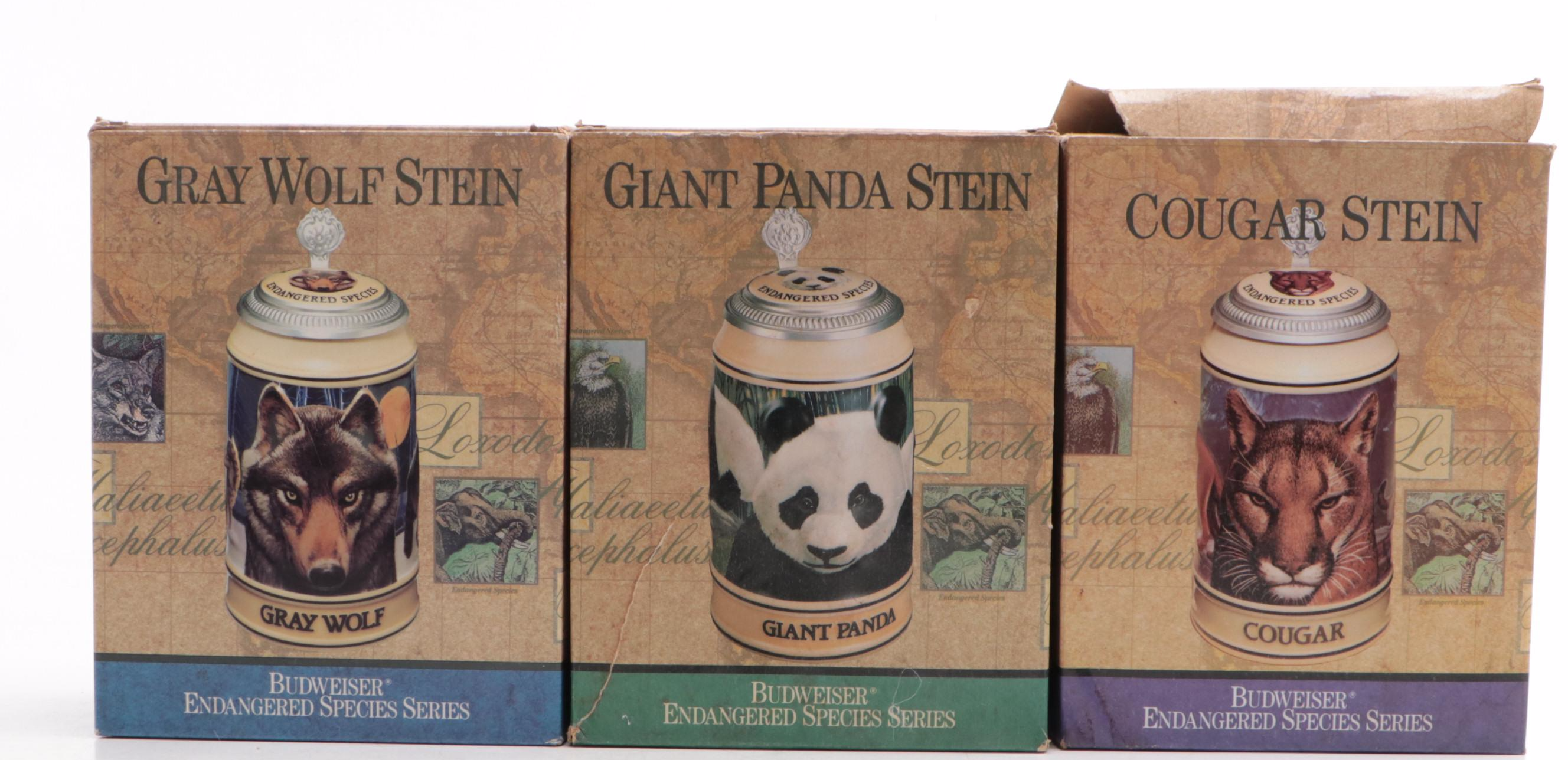 Budweiser "Endangered Species" Ceramic Beer Steins, 1990s