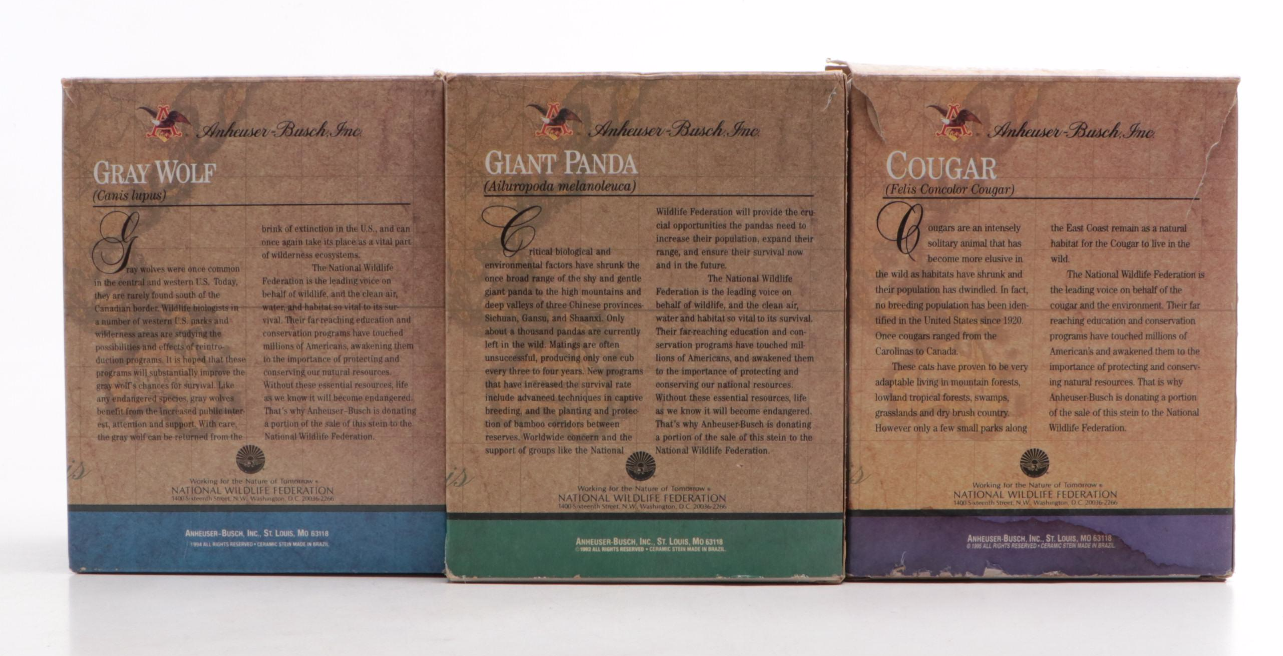 Budweiser "Endangered Species" Ceramic Beer Steins, 1990s