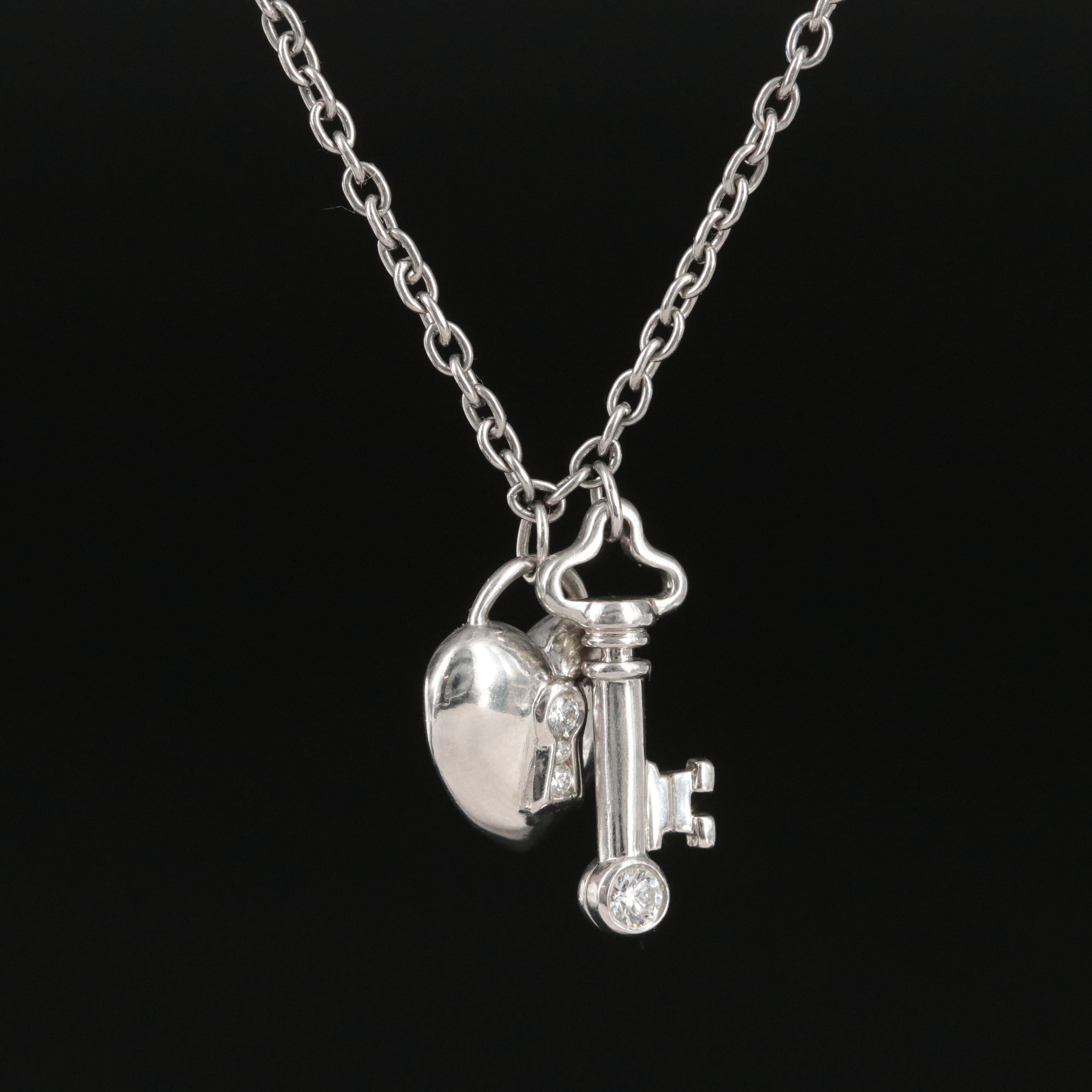 Tiffany & Co. Platinum and Diamond Heart Padlock and Key Necklace