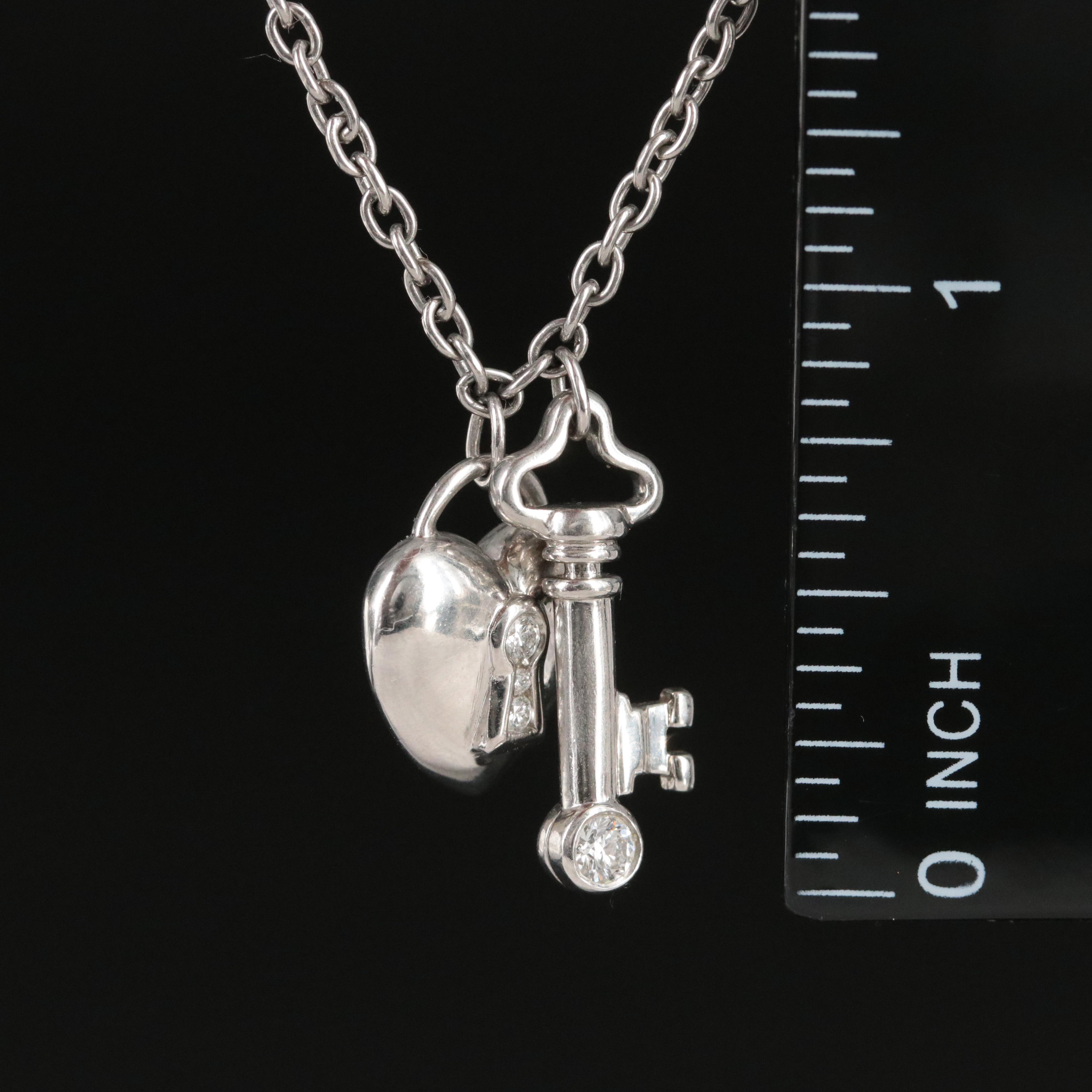 Tiffany & Co. Platinum and Diamond Heart Padlock and Key Necklace