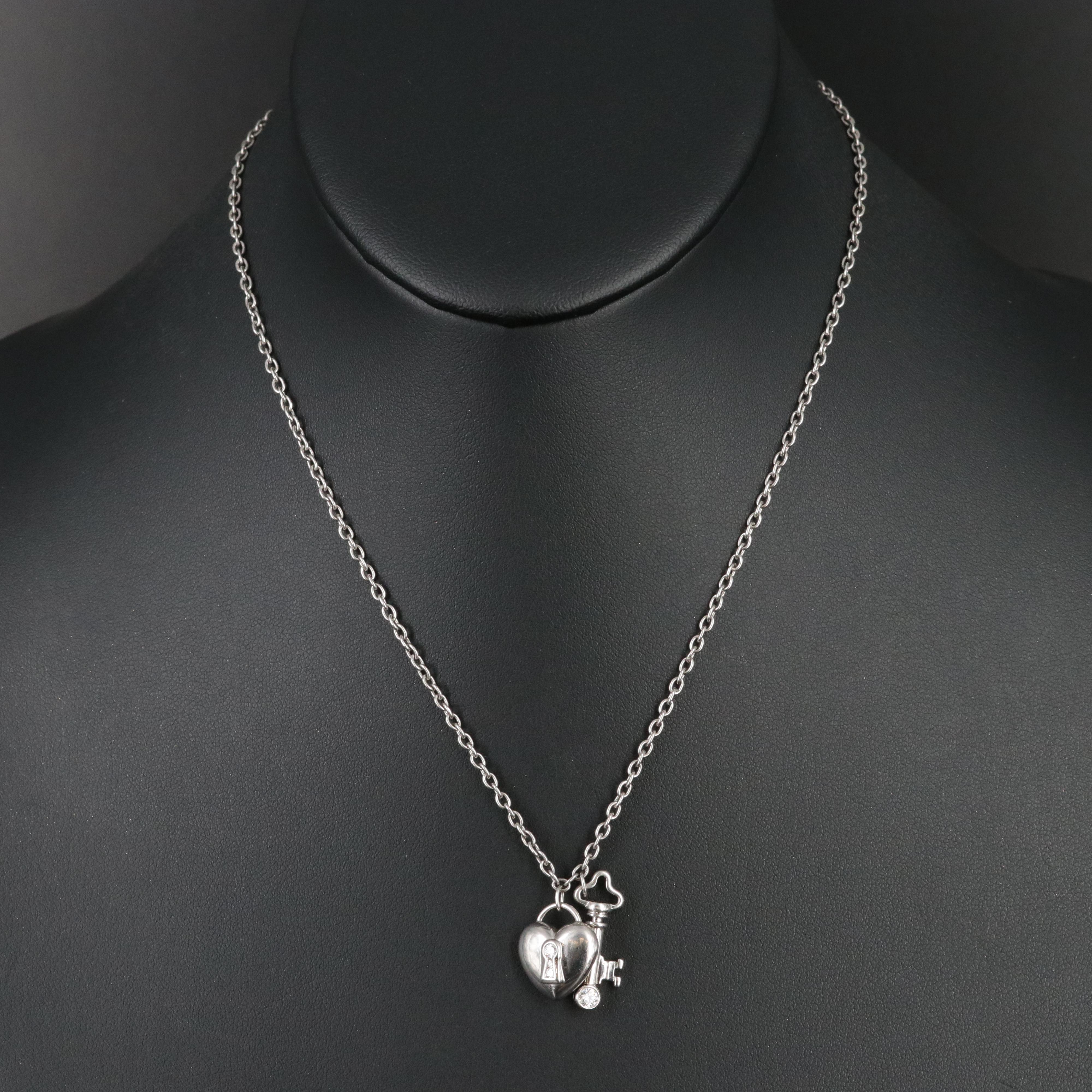 Tiffany & Co. Platinum and Diamond Heart Padlock and Key Necklace