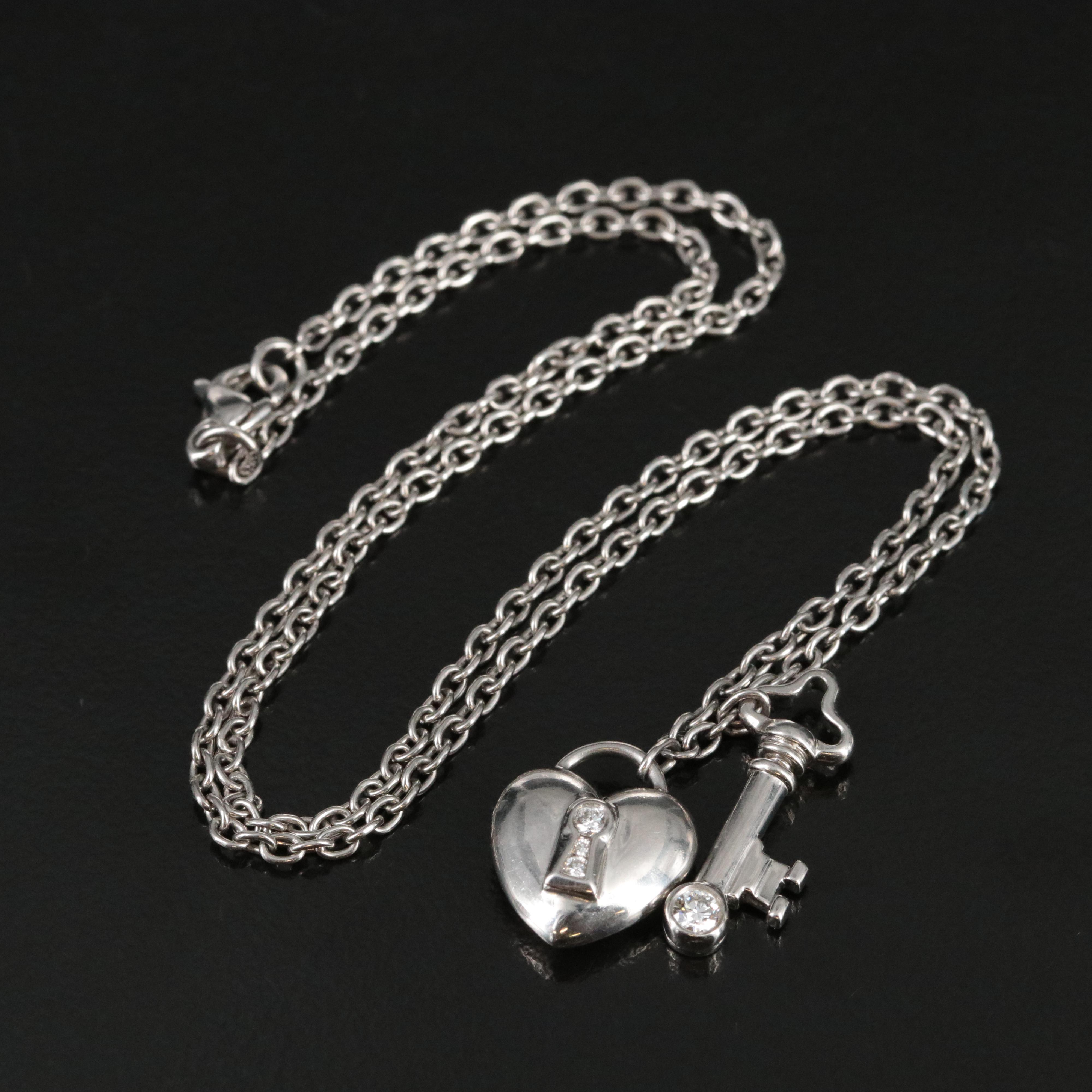 Tiffany & Co. Platinum and Diamond Heart Padlock and Key Necklace