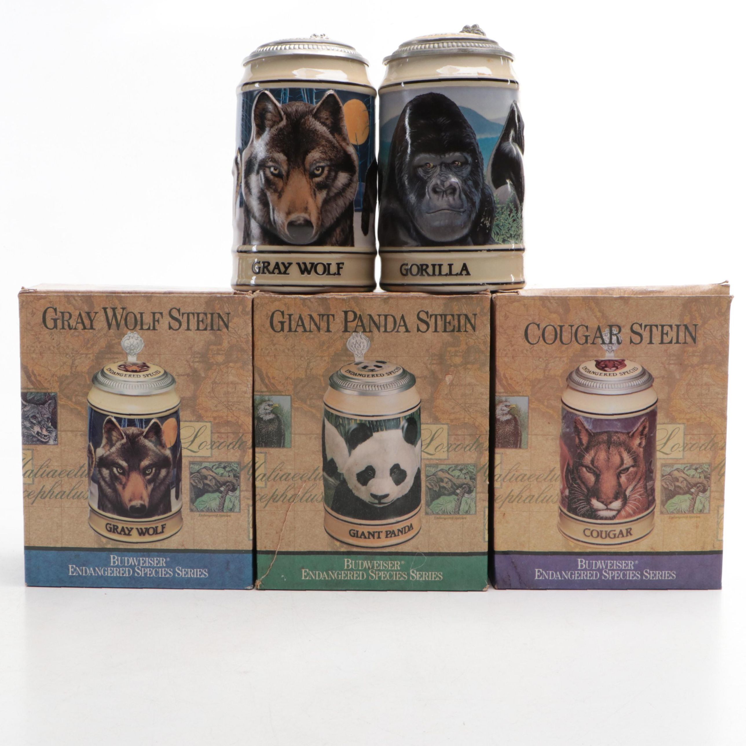 Budweiser "Endangered Species" Ceramic Beer Steins, 1990s