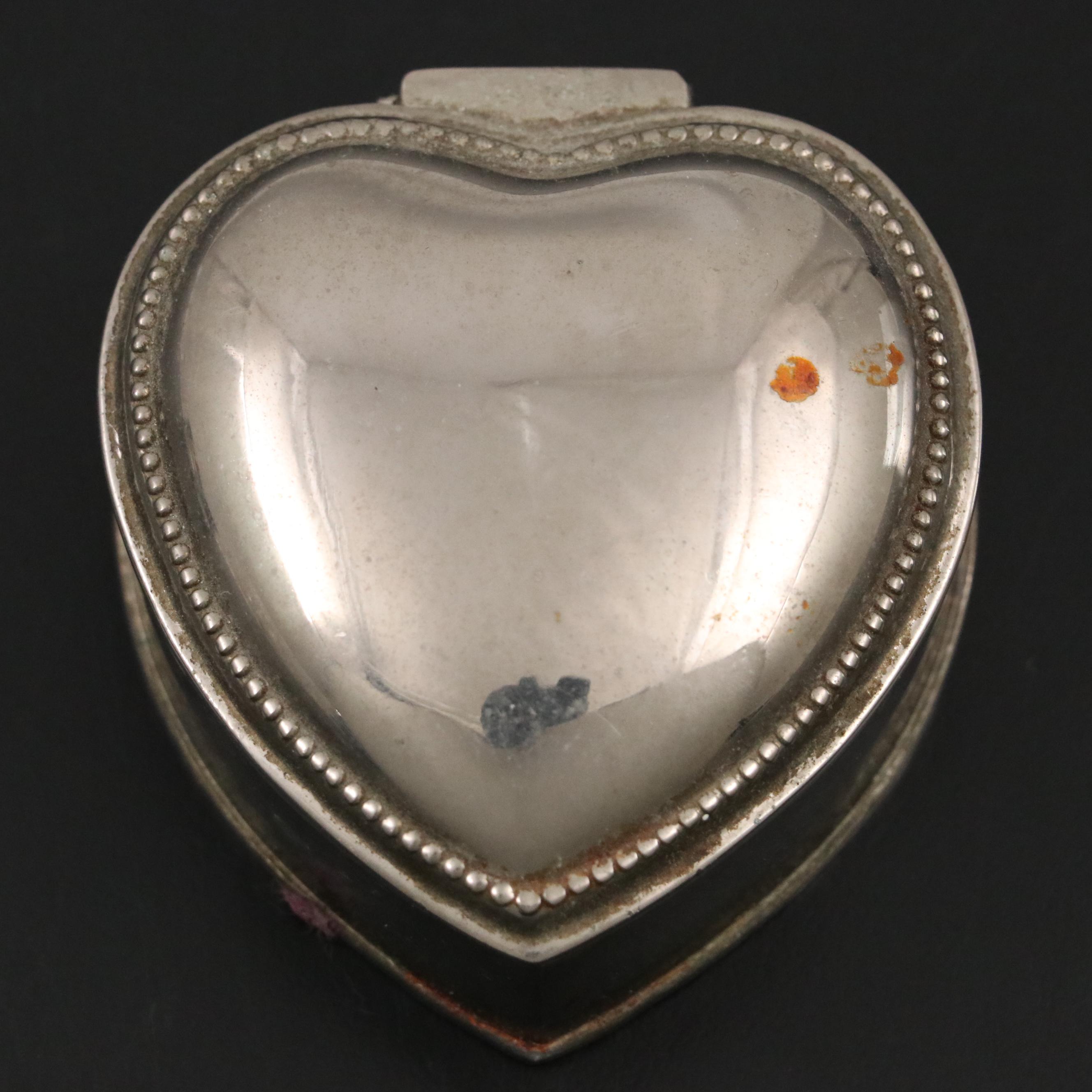 Silver Plate Footed Jewelry Box with Heraldic Style Motif and Heart Shaped Box