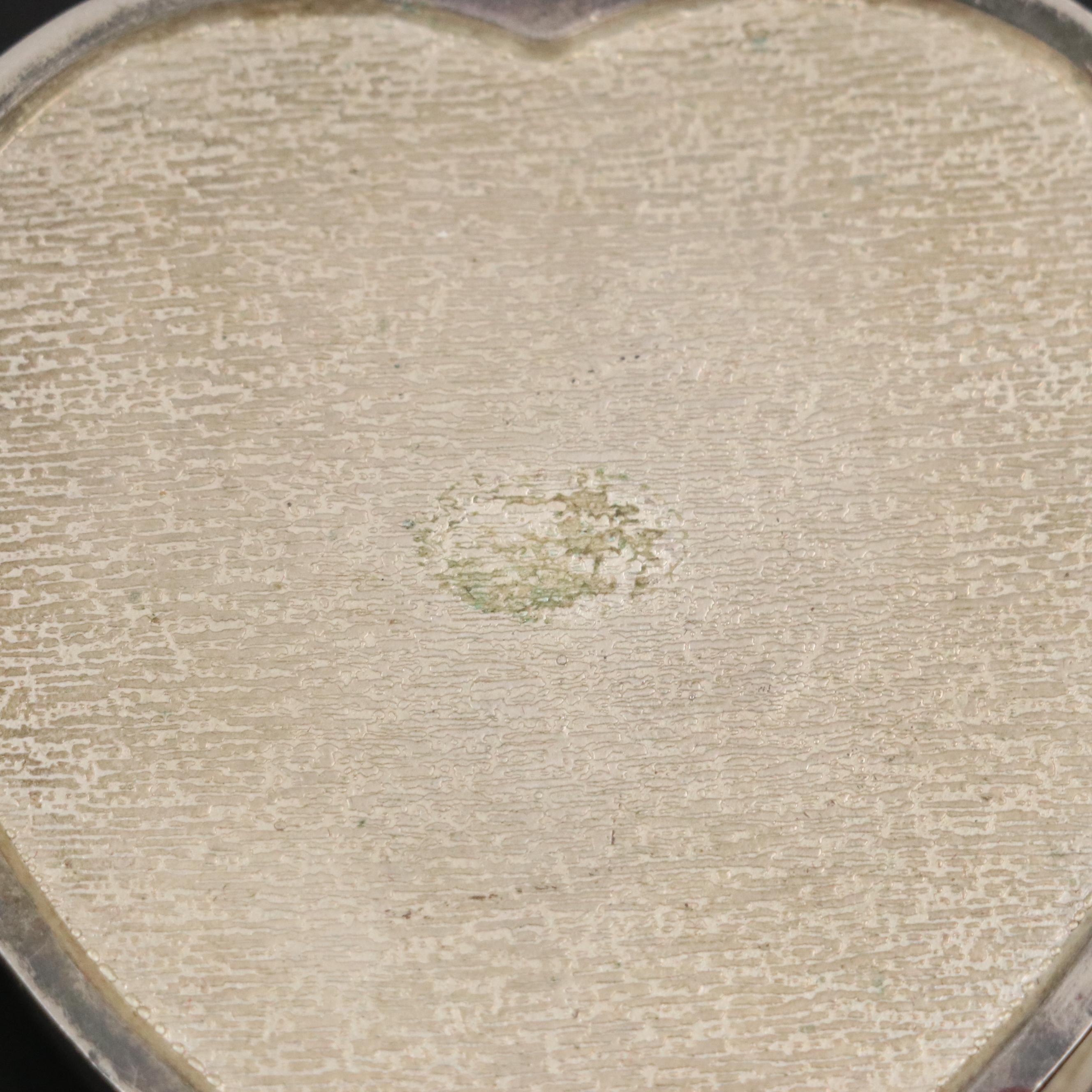 Silver Plate Footed Jewelry Box with Heraldic Style Motif and Heart Shaped Box