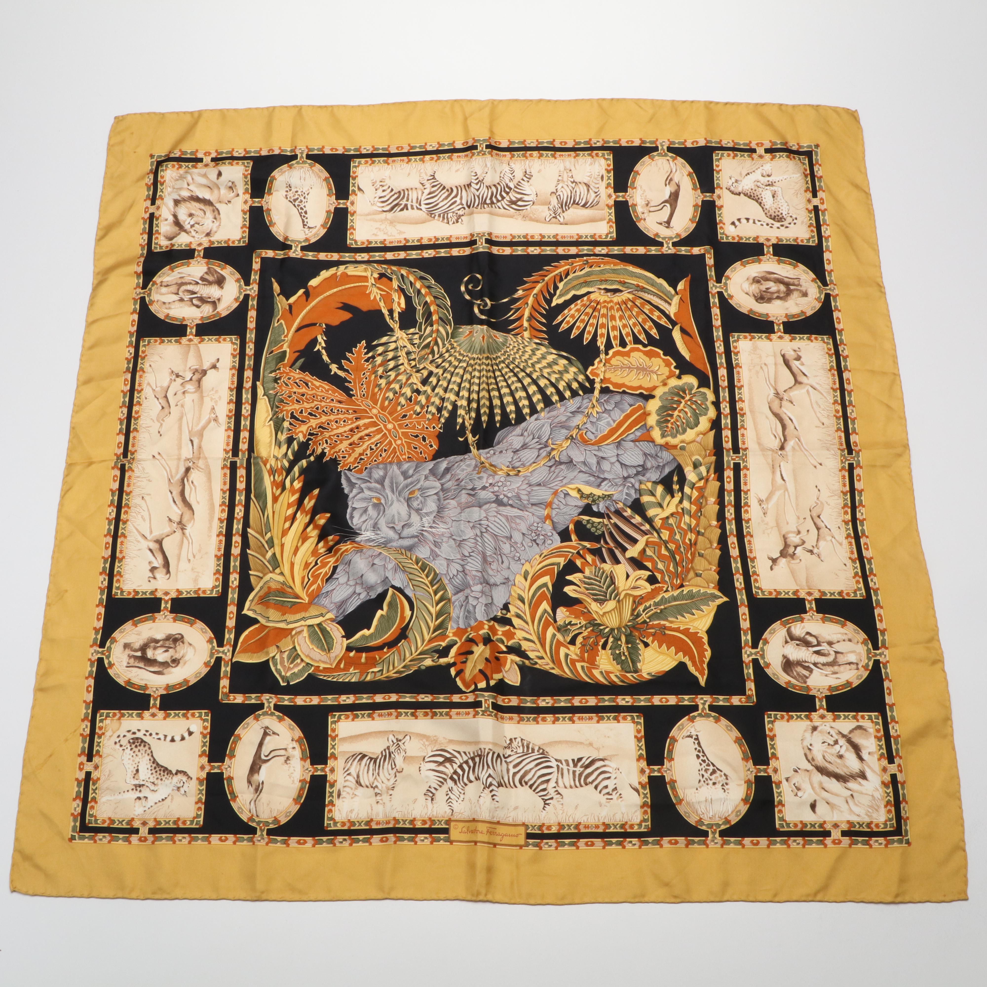 Salvatore Ferragamo African Savannah Multicolored Silk Scarf