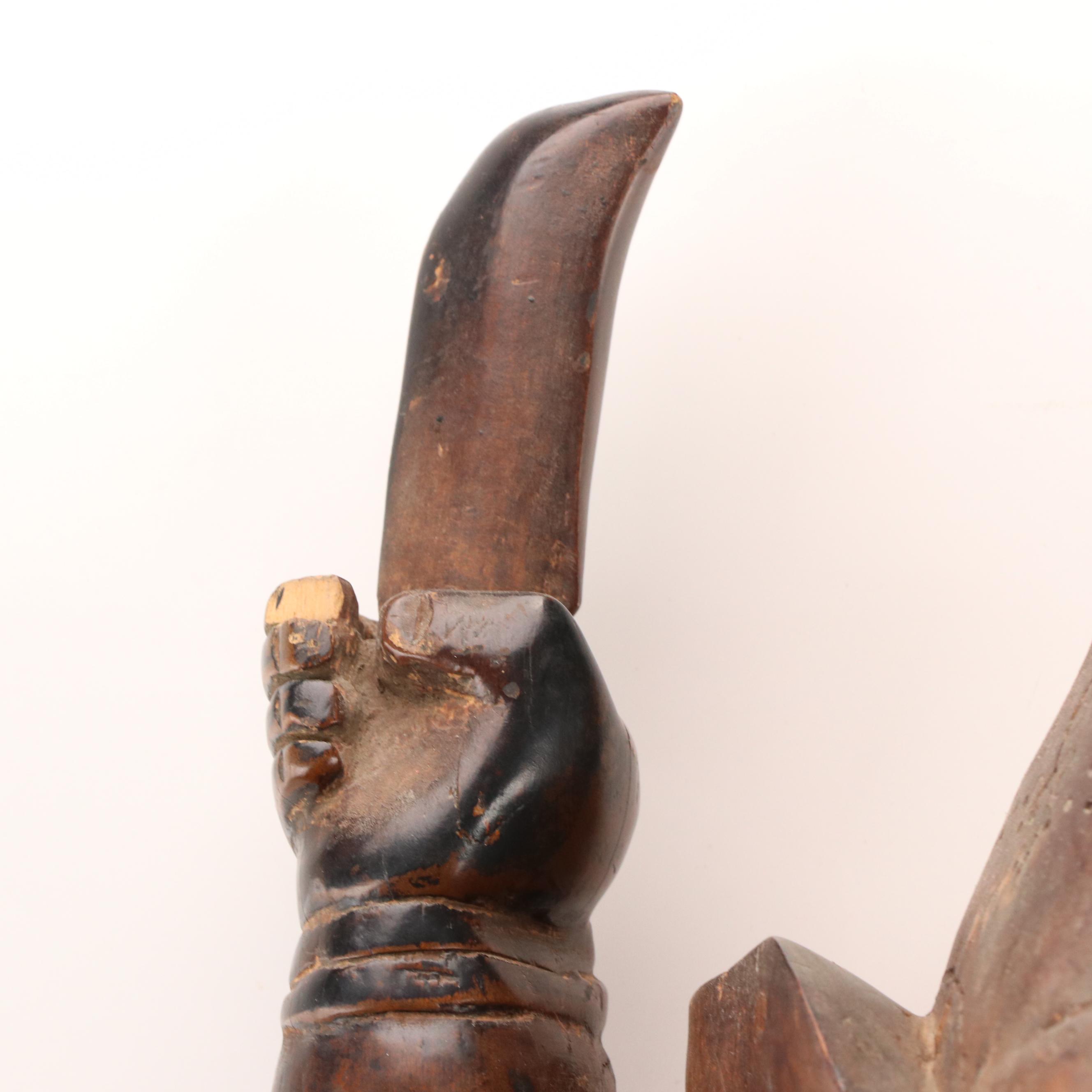 Southeast Asian Wood Statue of Ganesha with Plinth, Early to Mid-20th Century