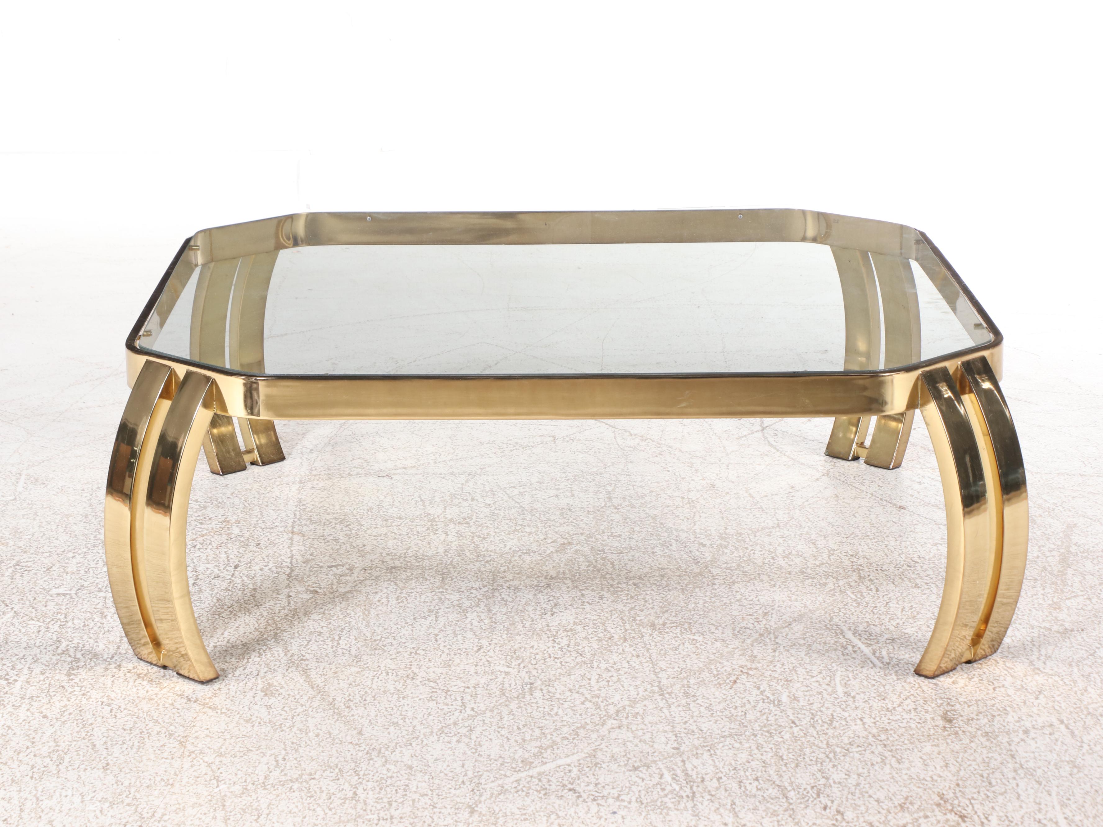 Hollywood Regency Style Brass-Patinated Metal and Glass Top Coffee Table