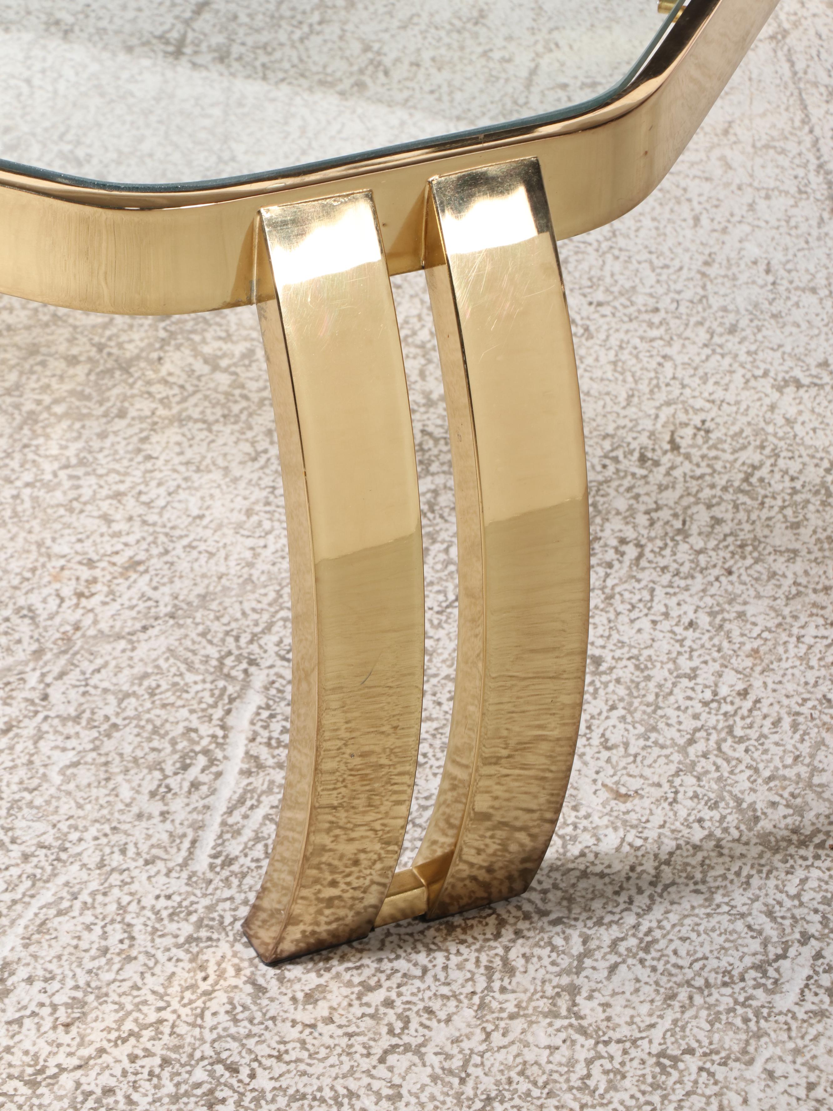 Hollywood Regency Style Brass-Patinated Metal and Glass Top Coffee Table