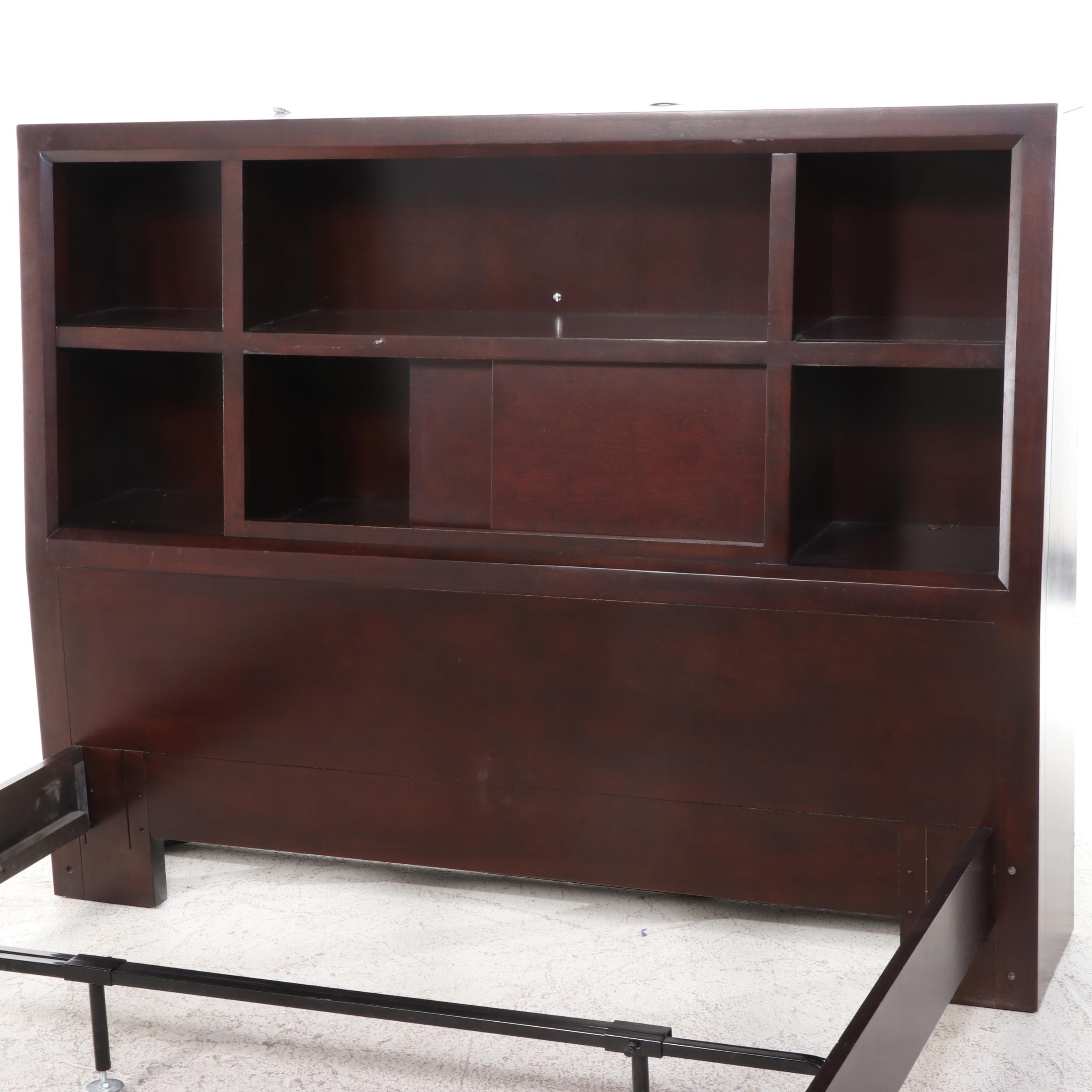 American Drew Mid Century Modern Style Walnut Finish Bed Frame with Storage