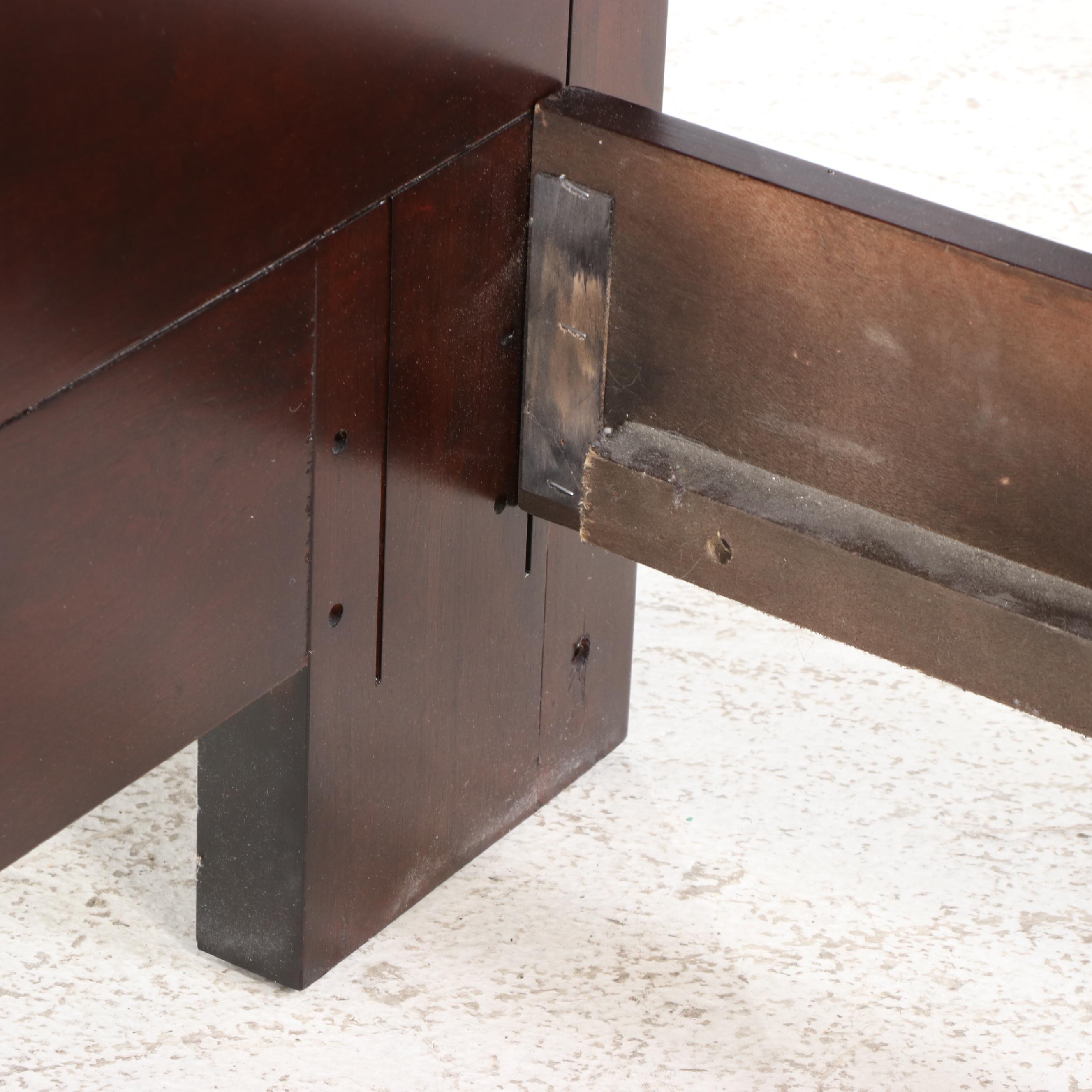 American Drew Mid Century Modern Style Walnut Finish Bed Frame with Storage