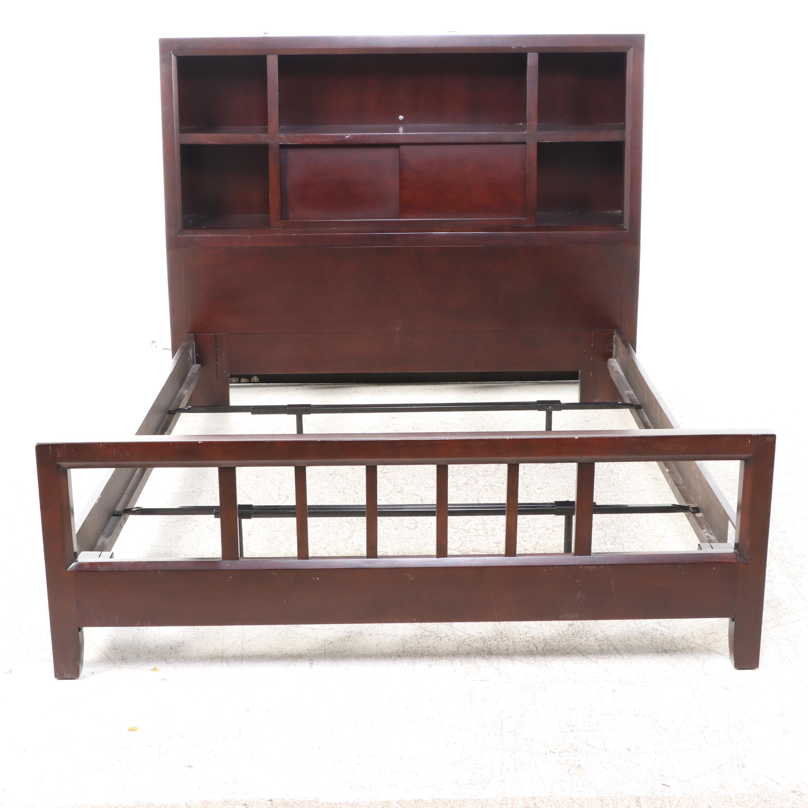 American Drew Mid Century Modern Style Walnut Finish Bed Frame with Storage