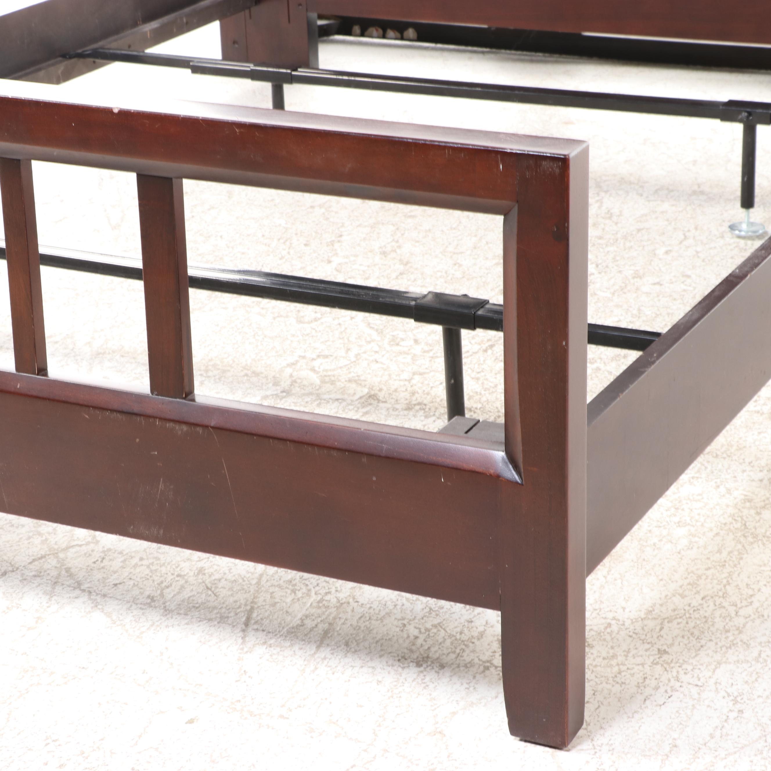 American Drew Mid Century Modern Style Walnut Finish Bed Frame with Storage