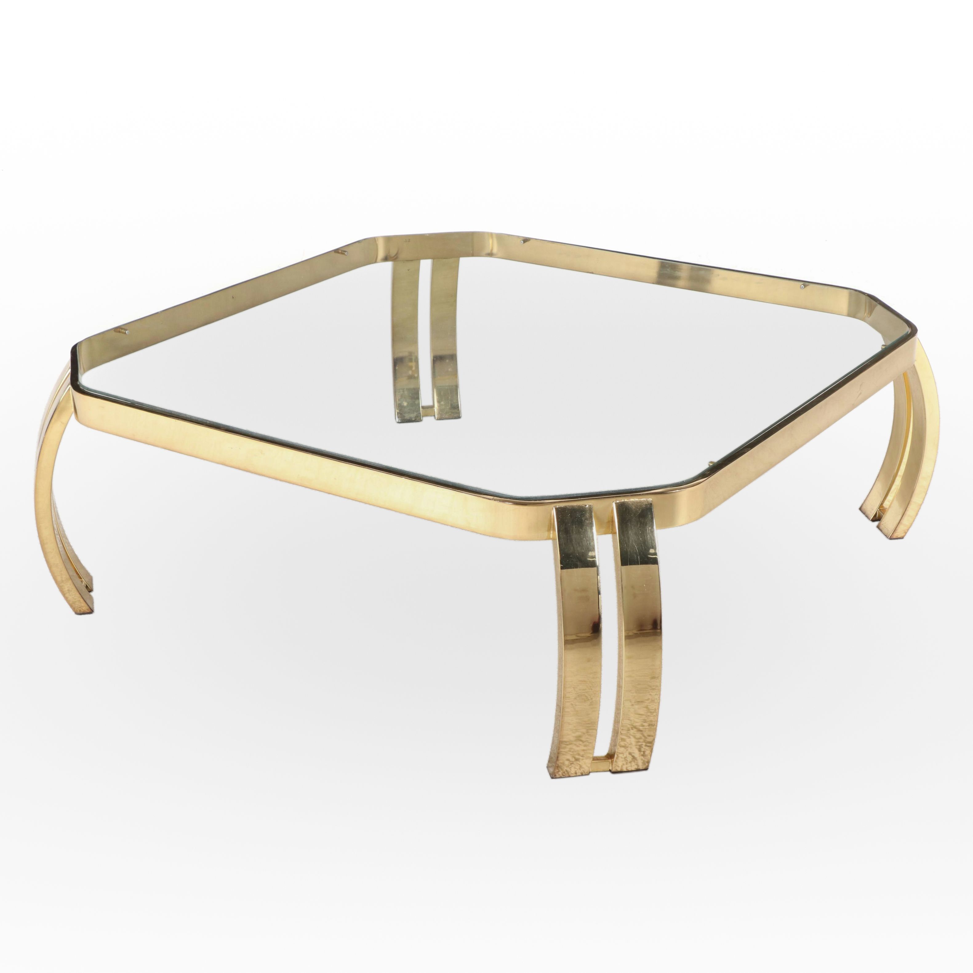 Hollywood Regency Style Brass-Patinated Metal and Glass Top Coffee Table
