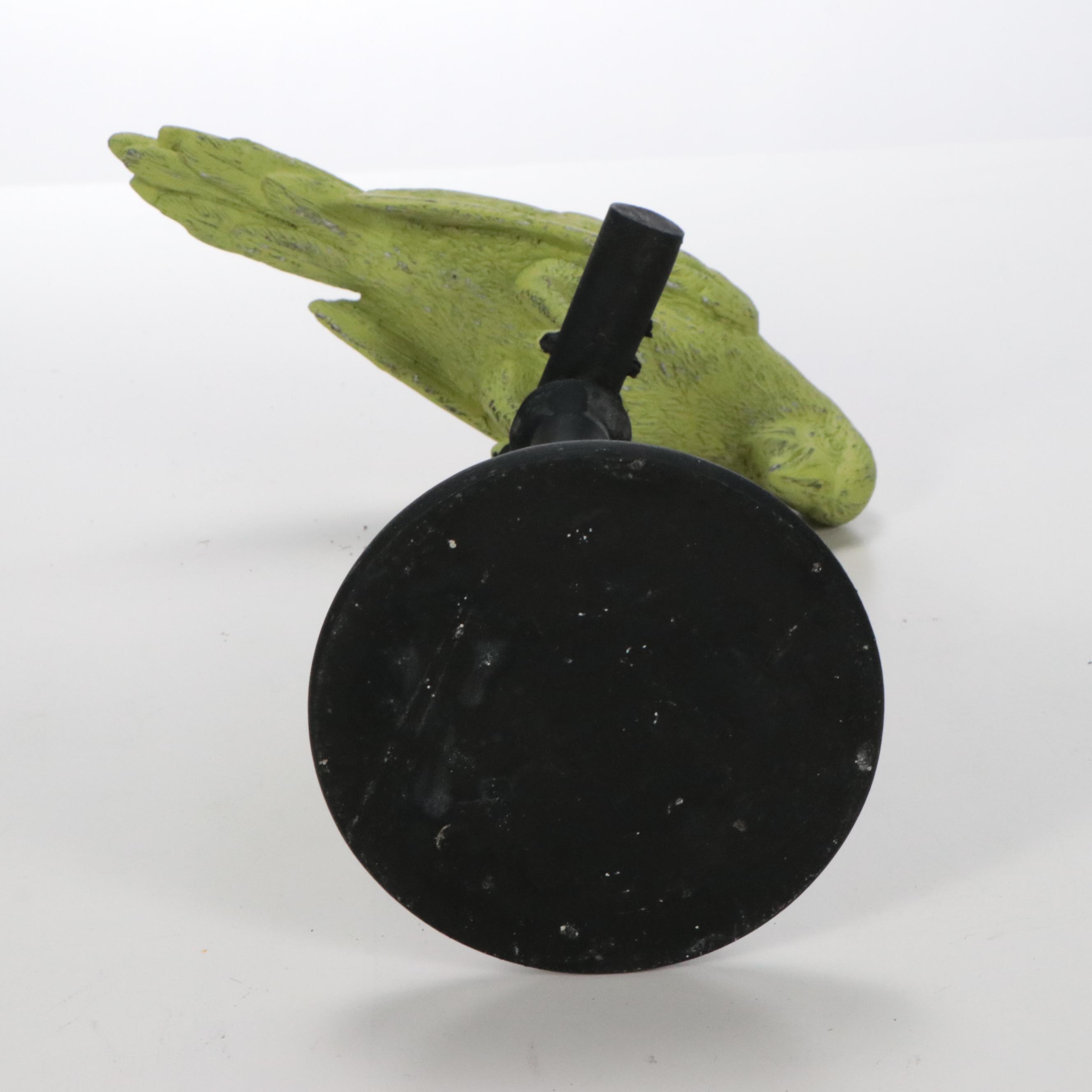 Faux Floral Arrangement in Chanel No. 5 Perfume Bottle Vase with Parrot Figurine