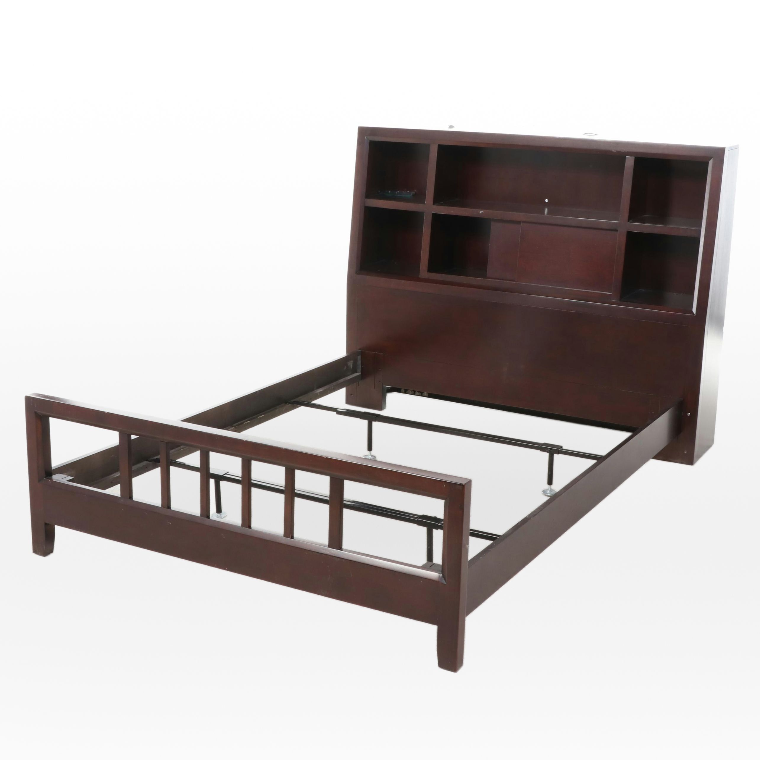 American Drew Mid Century Modern Style Walnut Finish Bed Frame with Storage
