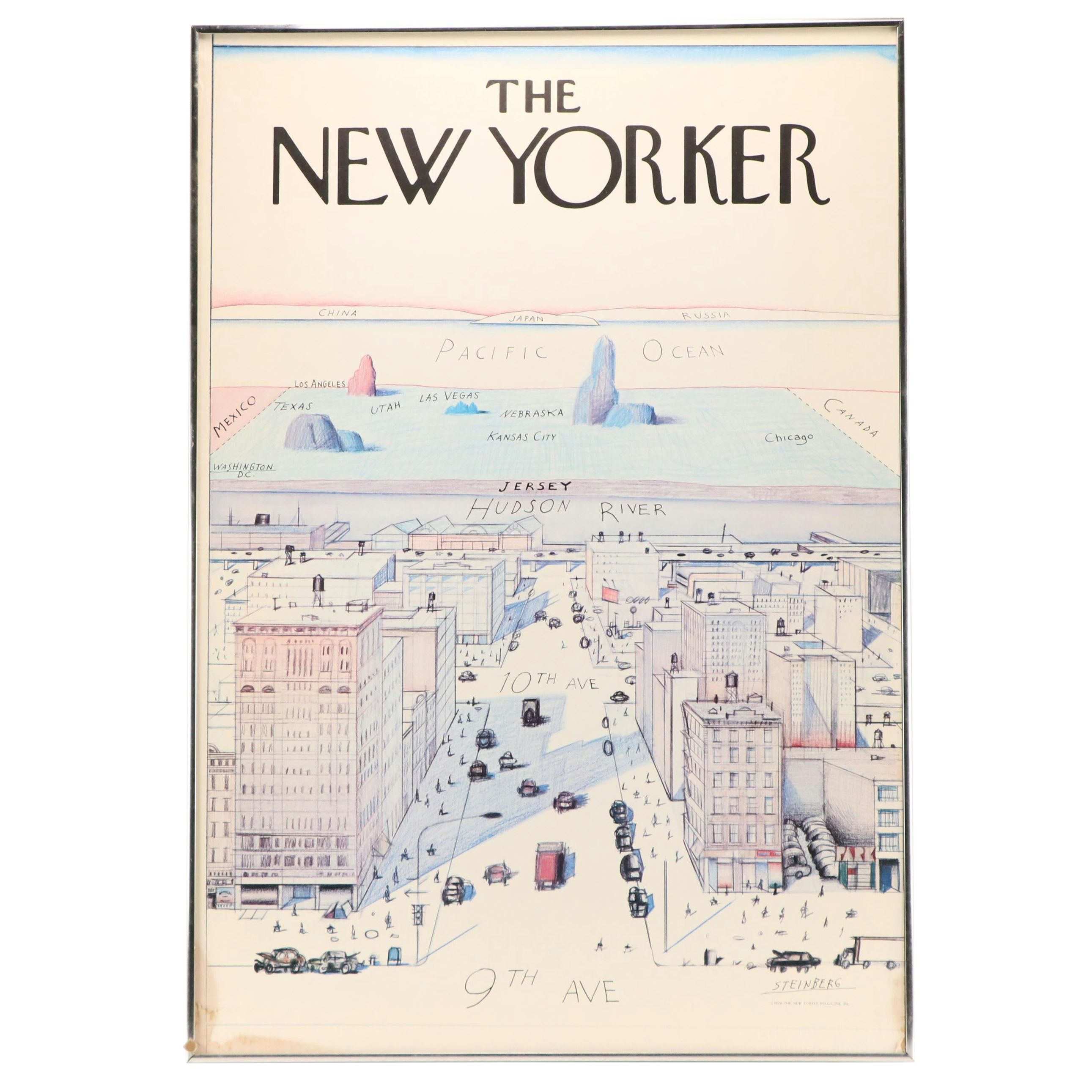 "The New Yorker" Offset Poster After Saul Steinberg, 1976