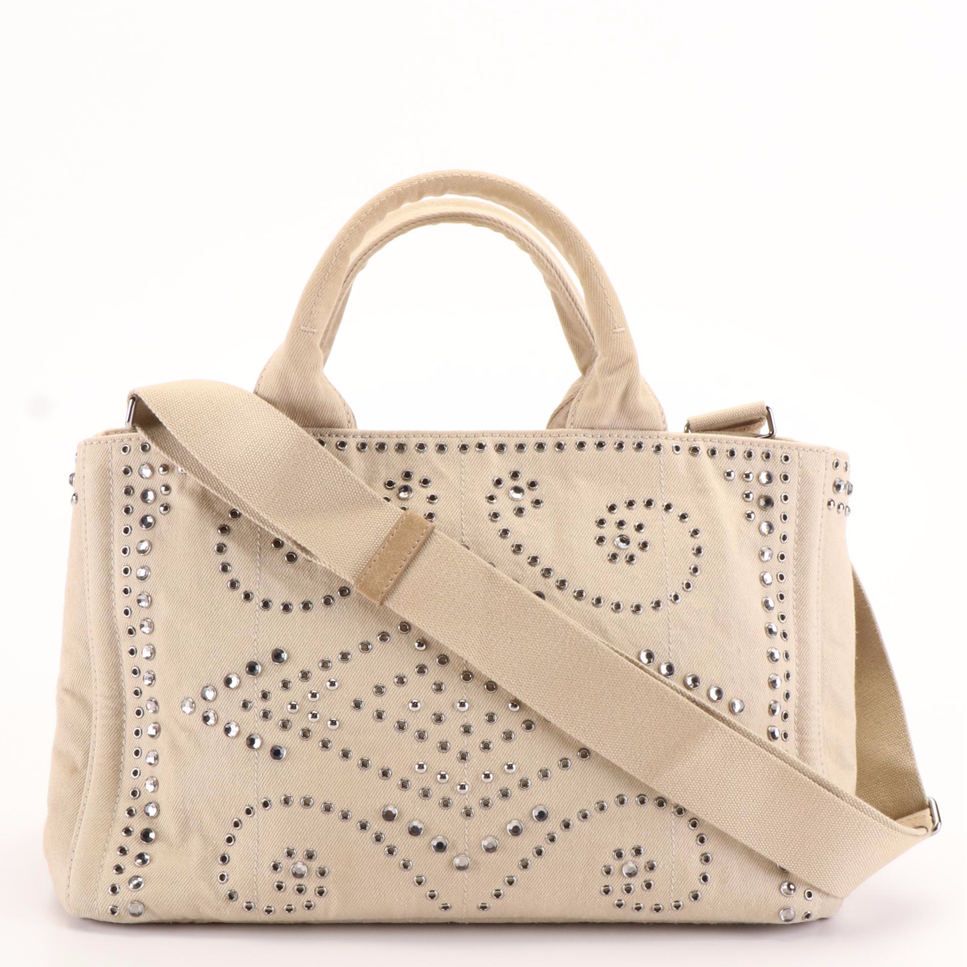 Prada White Denim Canapa Tote Bag